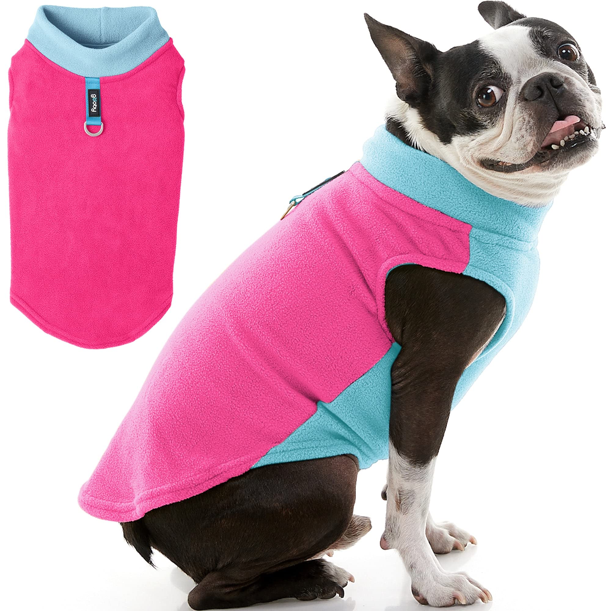 Gooby Half Stretch Fleece Vest Dog Sweater - Pink, X-Small | Warm Pullover Fleece Jacket for Small Dogs with D-Ring Leash Attachment | Winter Dog Coat for Cold Weather | Perfect for Indoor & Outdoor Activities, Walks, and Playtime