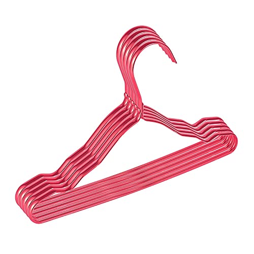 Premium Aluminum Alloy Coat Hangers - 5-Pack Space-Saving Clothes Hangers for Kids & Adults | Durable Metal Closet Organizer for Shirts, Pants & Jackets | Ideal for Home, Dorm & Laundry Room (Red)