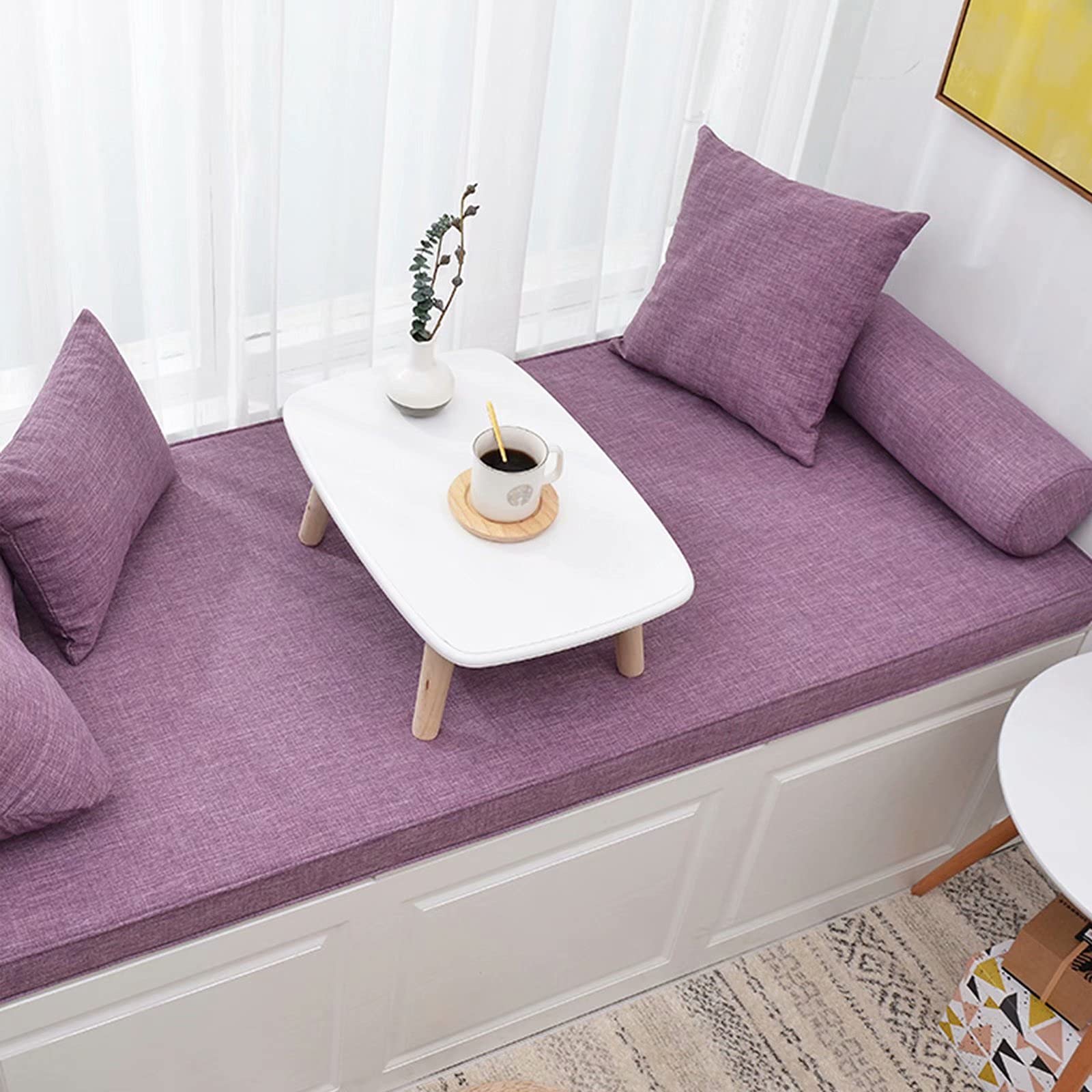 Custom Indoor Bay Window Bench Cushion 2 Inch Thickness - Trapezoid Seat Cushion for Living Room, Bedroom, Patio - Light Purple Rattan Sofa Chair Pad - Perfect for Reading Nooks & Cozy Window Seats