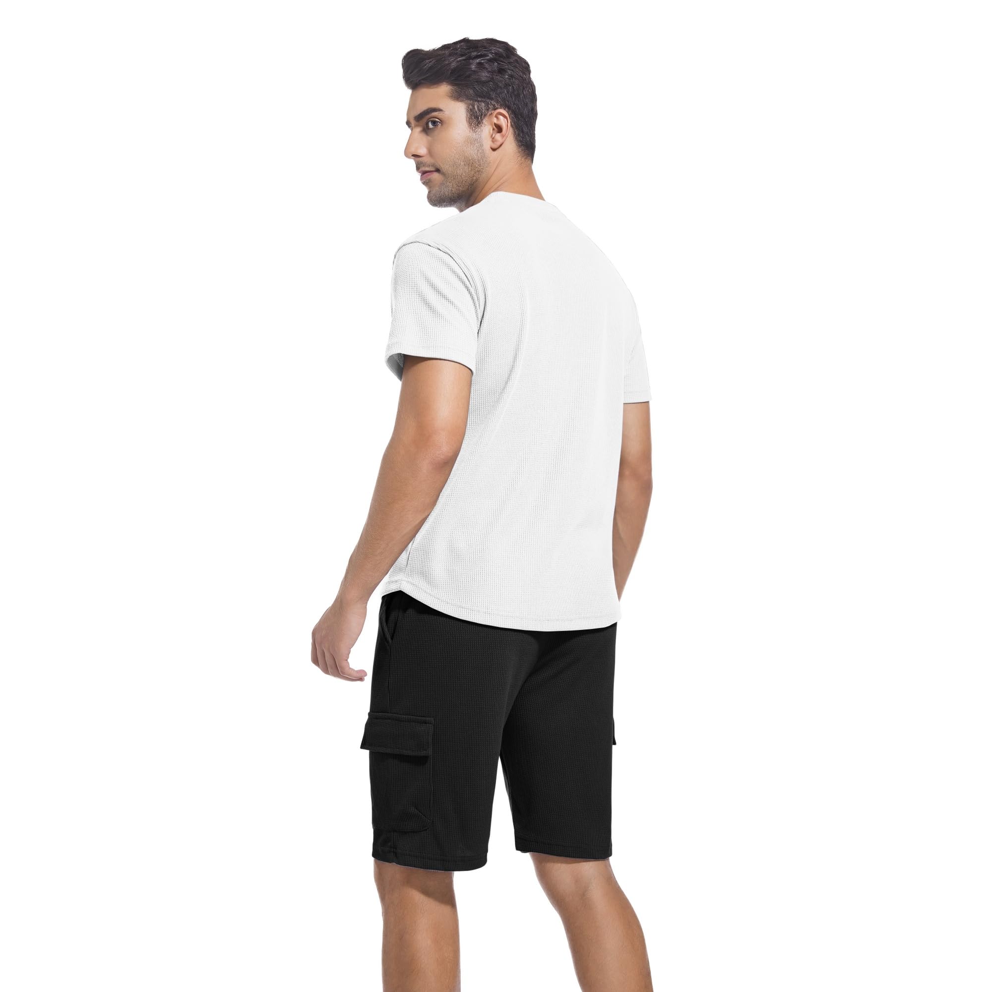 ANOTWENER Men's 2-Piece Summer Outfit - Soft Waffle Knit T-Shirt & Breathable Shorts Set for Beach Vacation, Pool Party & Casual Wear