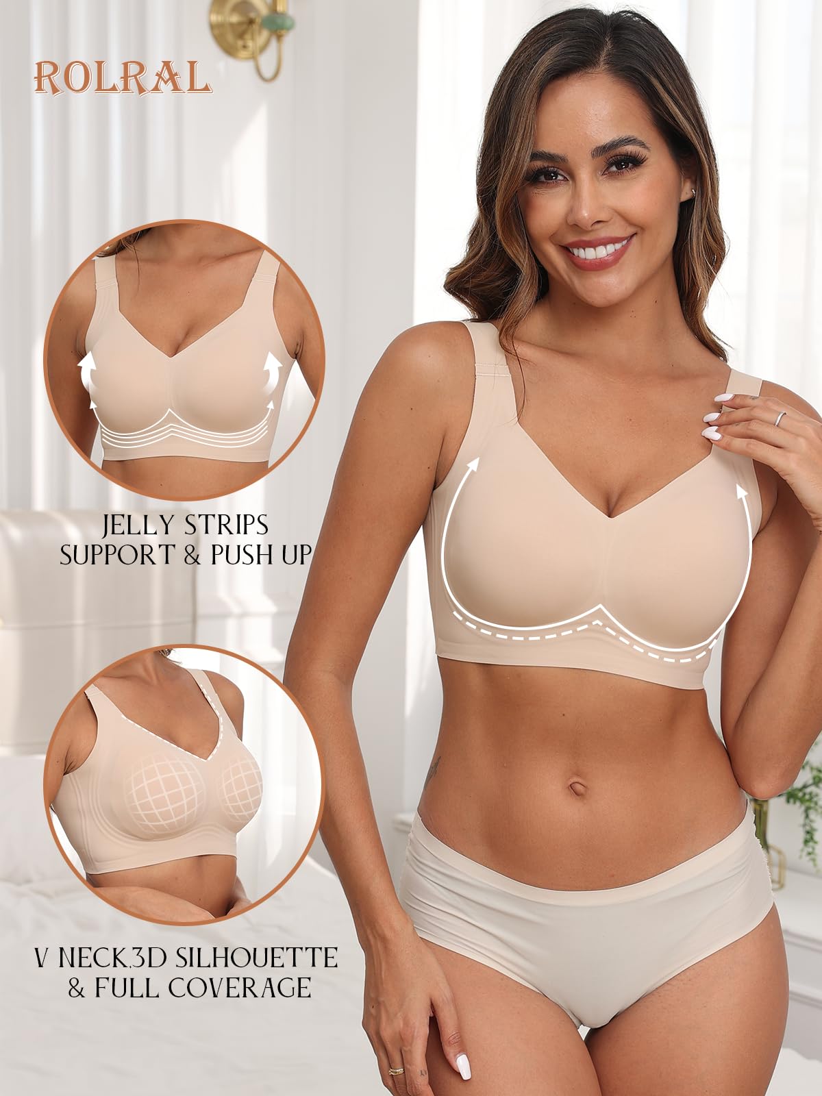 Wirefree Full Coverage Bras for Women - Seamless Comfort, Lift & Support - Smoothing T-Shirt Bra for Everyday Wear & Layering