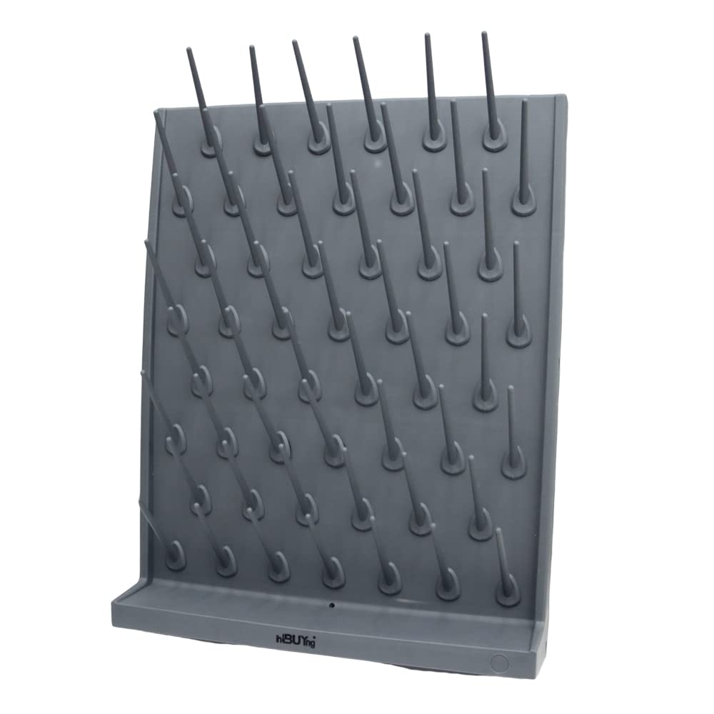 INTBUYING 52-Peg Wall Mounted Bottle Drying Rack - Grey PP Plastic Glassware Drying Station for Lab, Kitchen & Education Use - Space-Saving Desk Organizer for Test Tubes, Beakers & Cleaning Equipment
