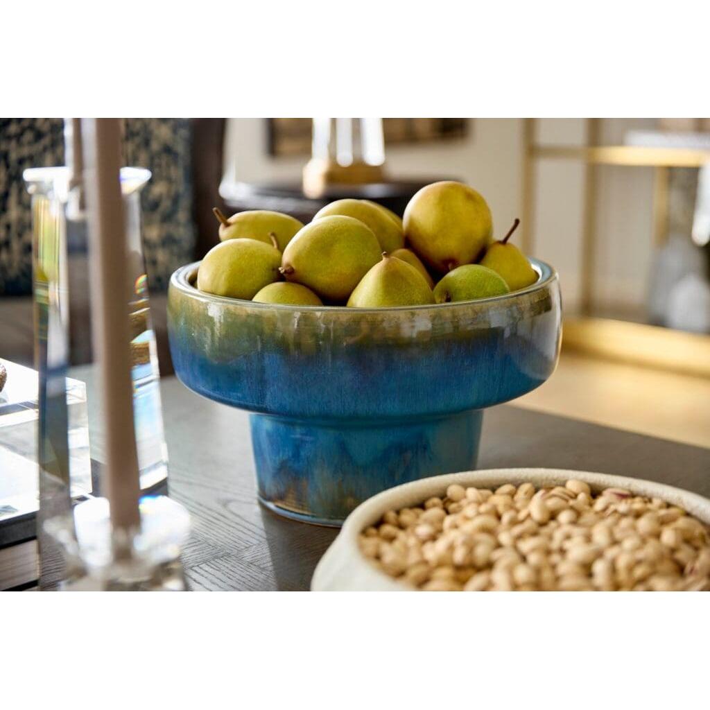 Cyan Design 11771 Elevated Bowl - Shellish Blue Tall Ceramic Serving Bowl for Salads, Fruits & Desserts | Elegant Home Dining & Party Decor