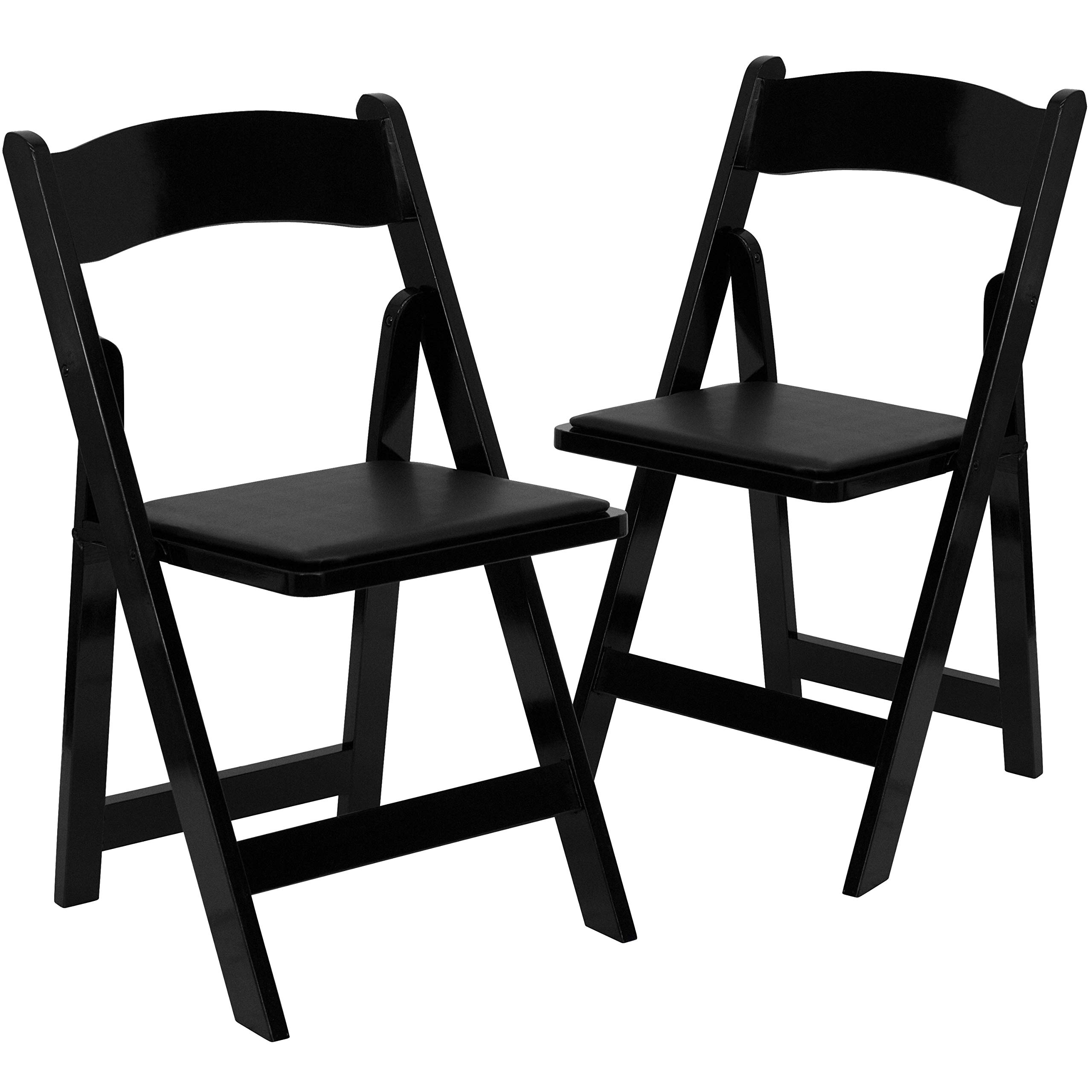EMMA & OLIVER 2-Pack Black Wood Folding Chairs with Vinyl Padded Seat - Perfect for Dining, Parties, Weddings & Outdoor Events