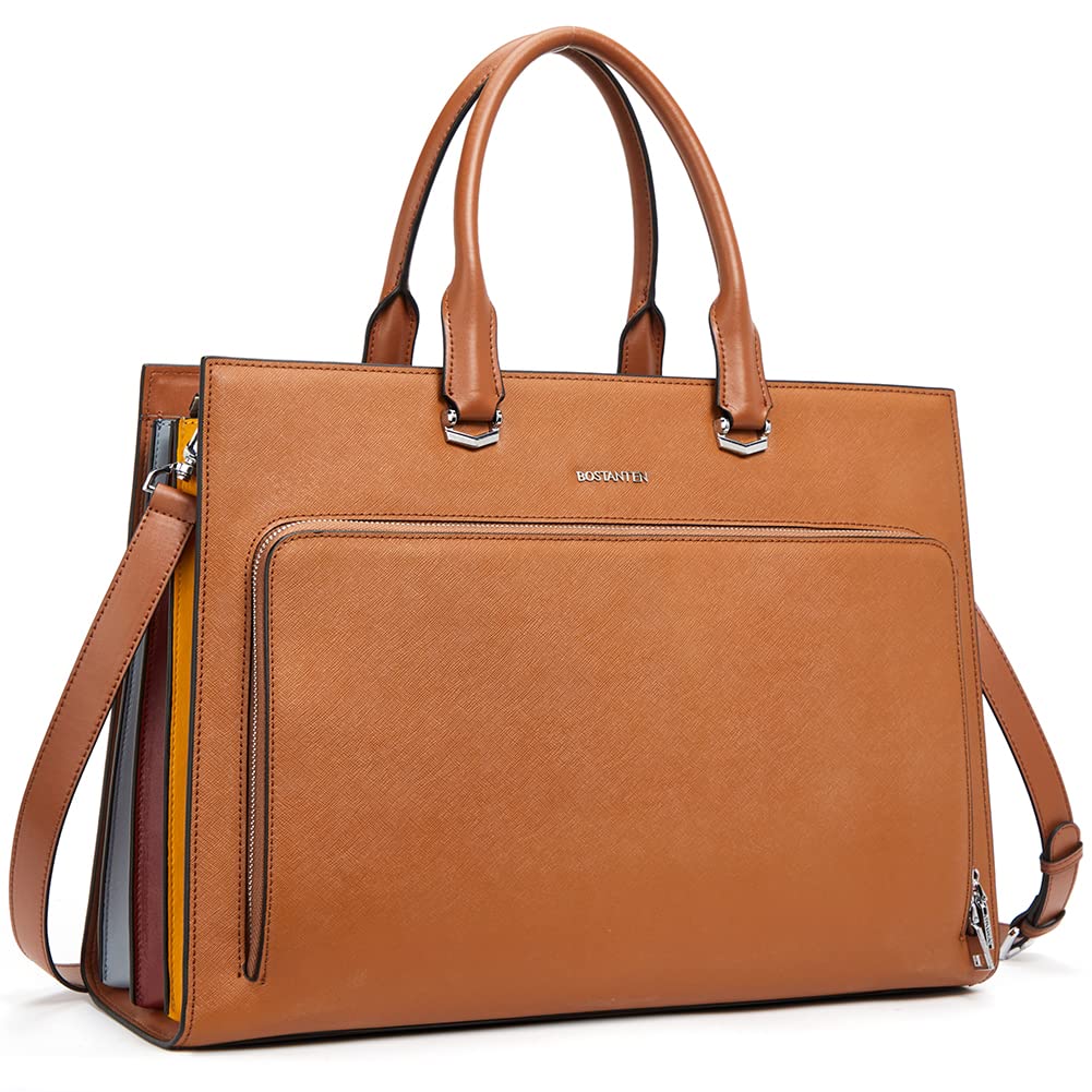 BOSTANTEN Women's Leather Business Briefcase - Large Capacity Professional Handbag for Work, Fits 15.6 Inch Laptop - Perfect for Office, Business Travel & Commuting (Black)
