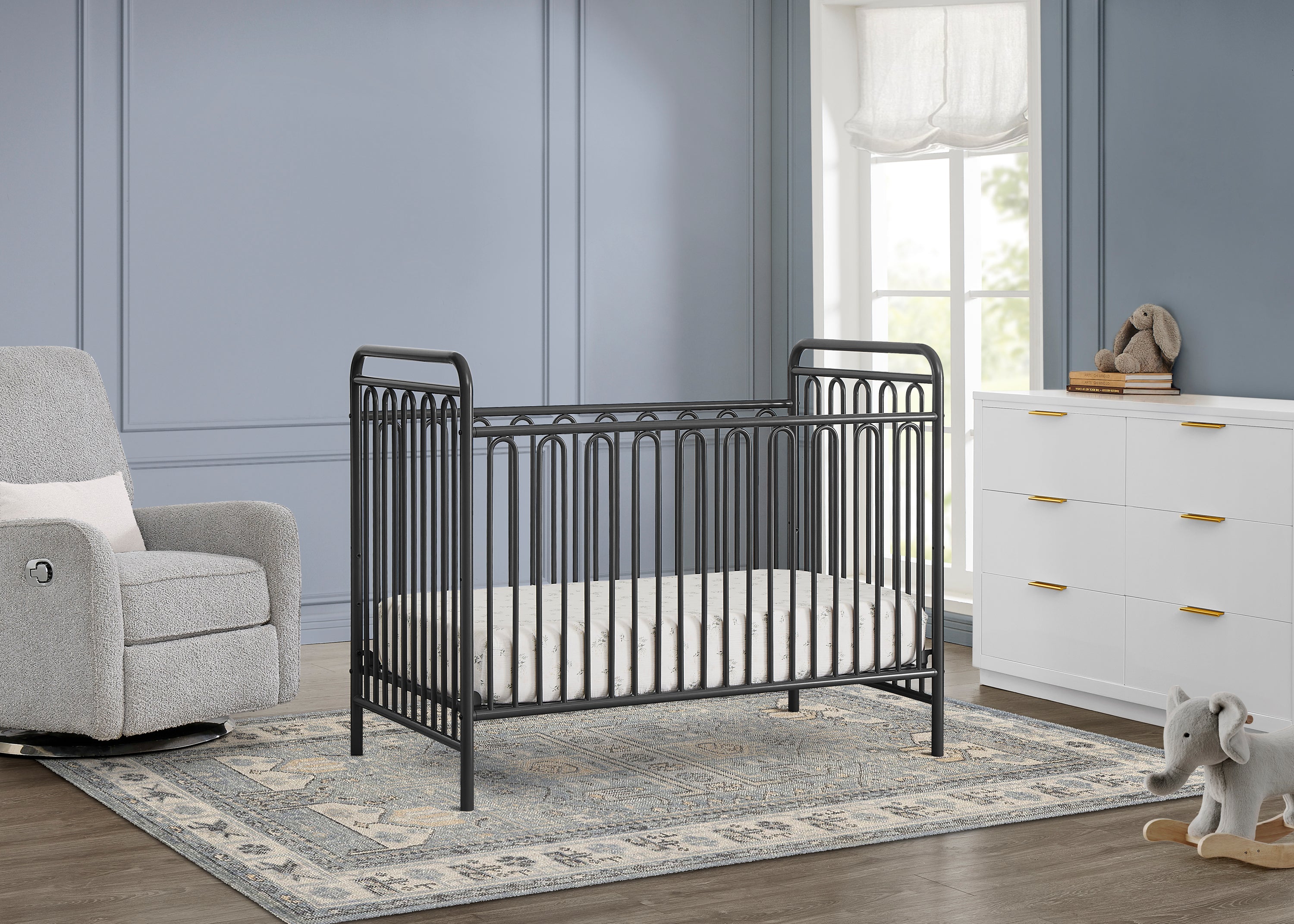 Darcy 4-in-1 Convertible Metal Baby Crib - Toddler Bed, Daybed & Full-Size Bed Conversion - Modern Nursery Furniture for Newborns to Teens (White) | Perfect for Small Spaces & Growing Families