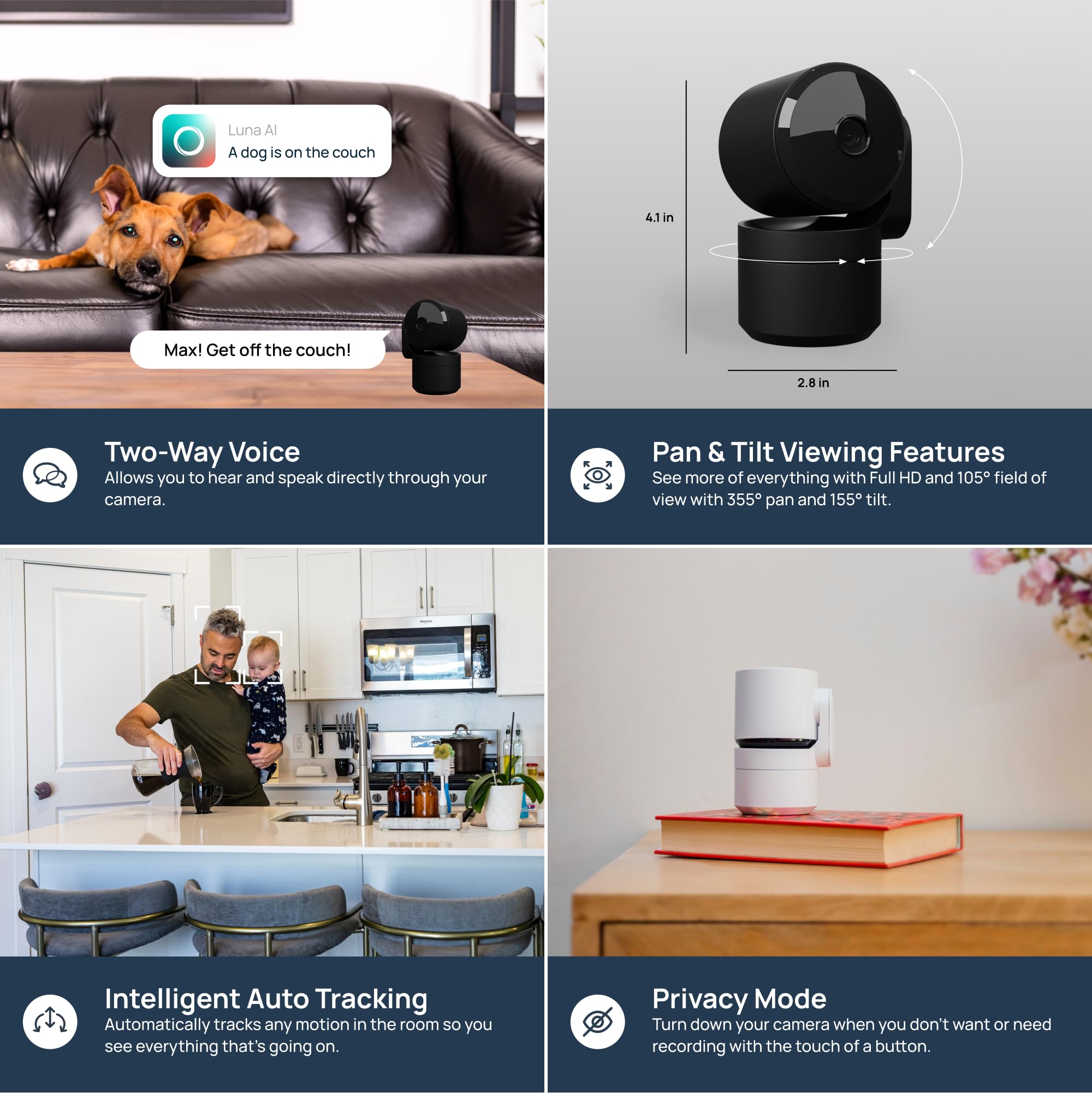 360° Pan/Tilt Indoor Security Camera with AI Motion Detection for Pets/People/Vehicles - Plug-in WiFi Camera with Night Vision, 2-Way Audio & Cloud Storage - Ideal for Home, Baby Monitor & Pet Watching (White)