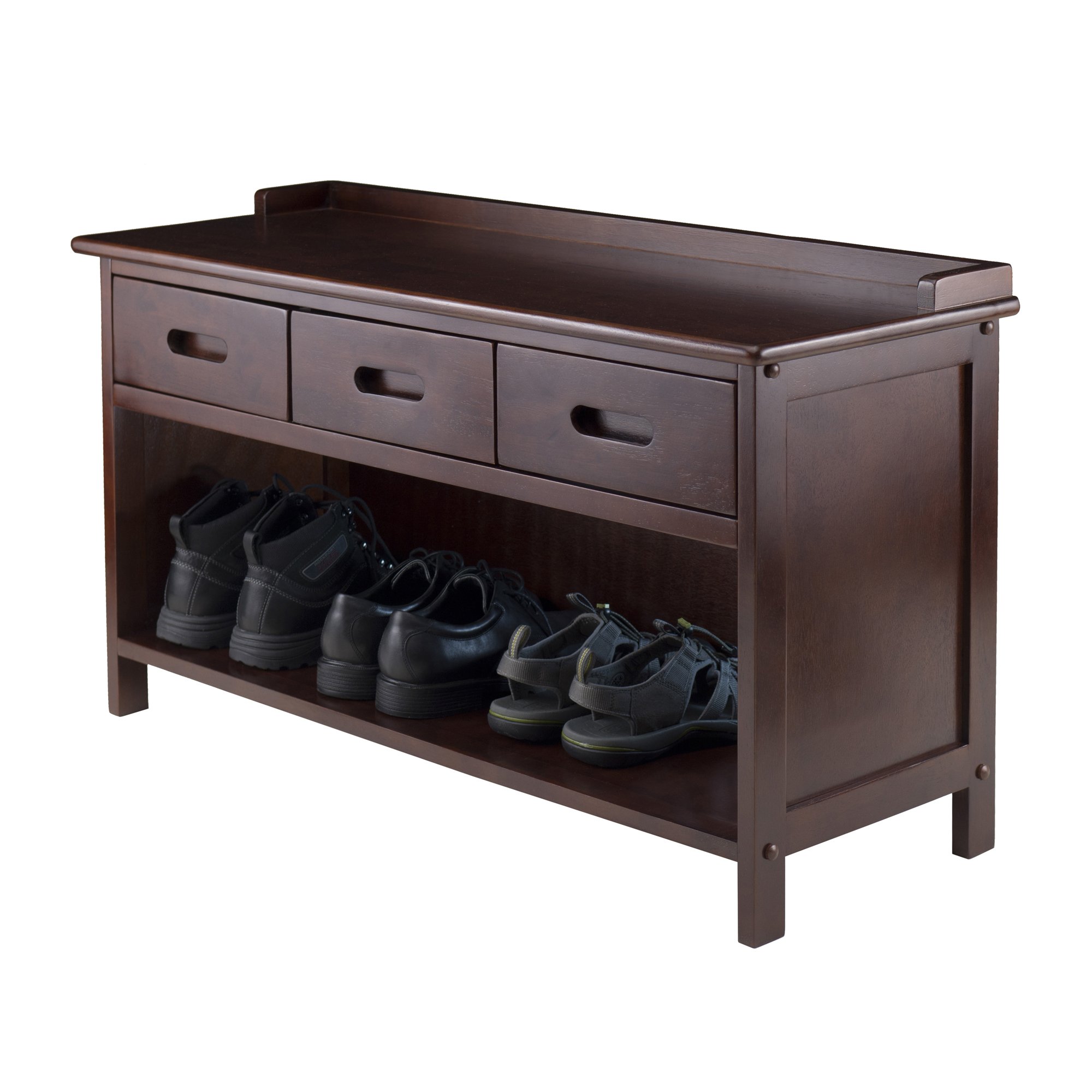 Winsome Adriana Bench with Seat Cushion - Solid Walnut Wood Entryway Bench for Hallway, Bedroom, or Living Room
