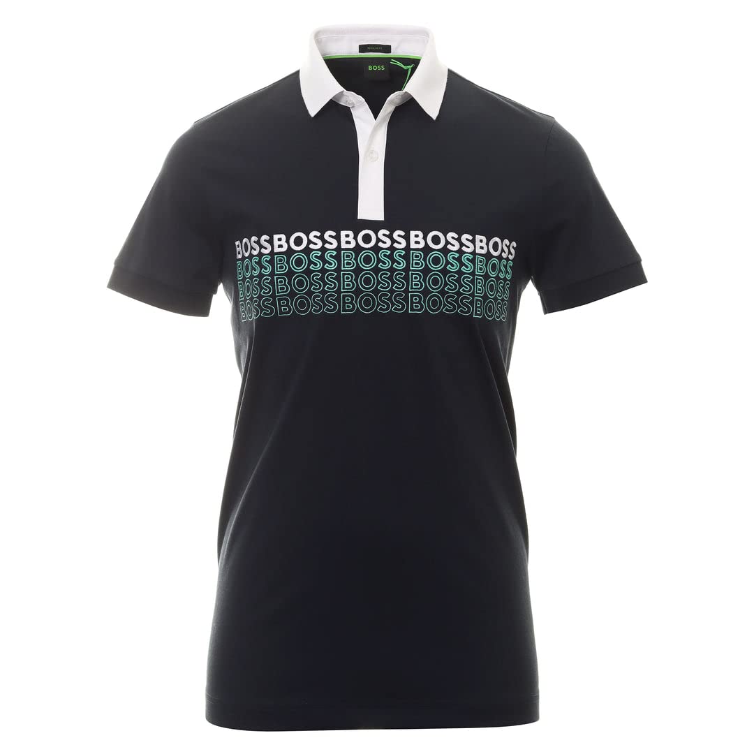 Hugo Boss Men's Pavel Navy Blue Logo Short Sleeve Pique Cotton Polo Shirt - Casual Summer Wear, Golf Outfit & Business Casual Style