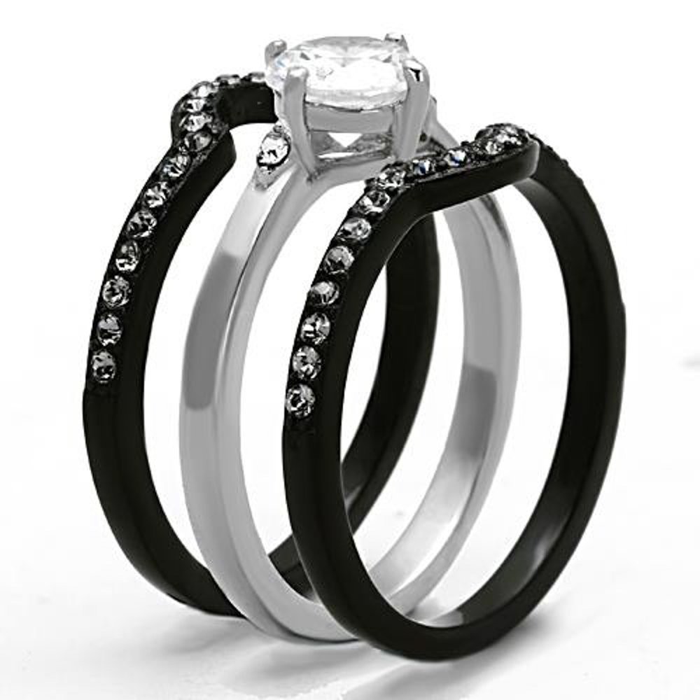 1.90ct CZ Black Stainless Steel Wedding Ring Set for Women Size 5-11 - Elegant Bridal Jewelry