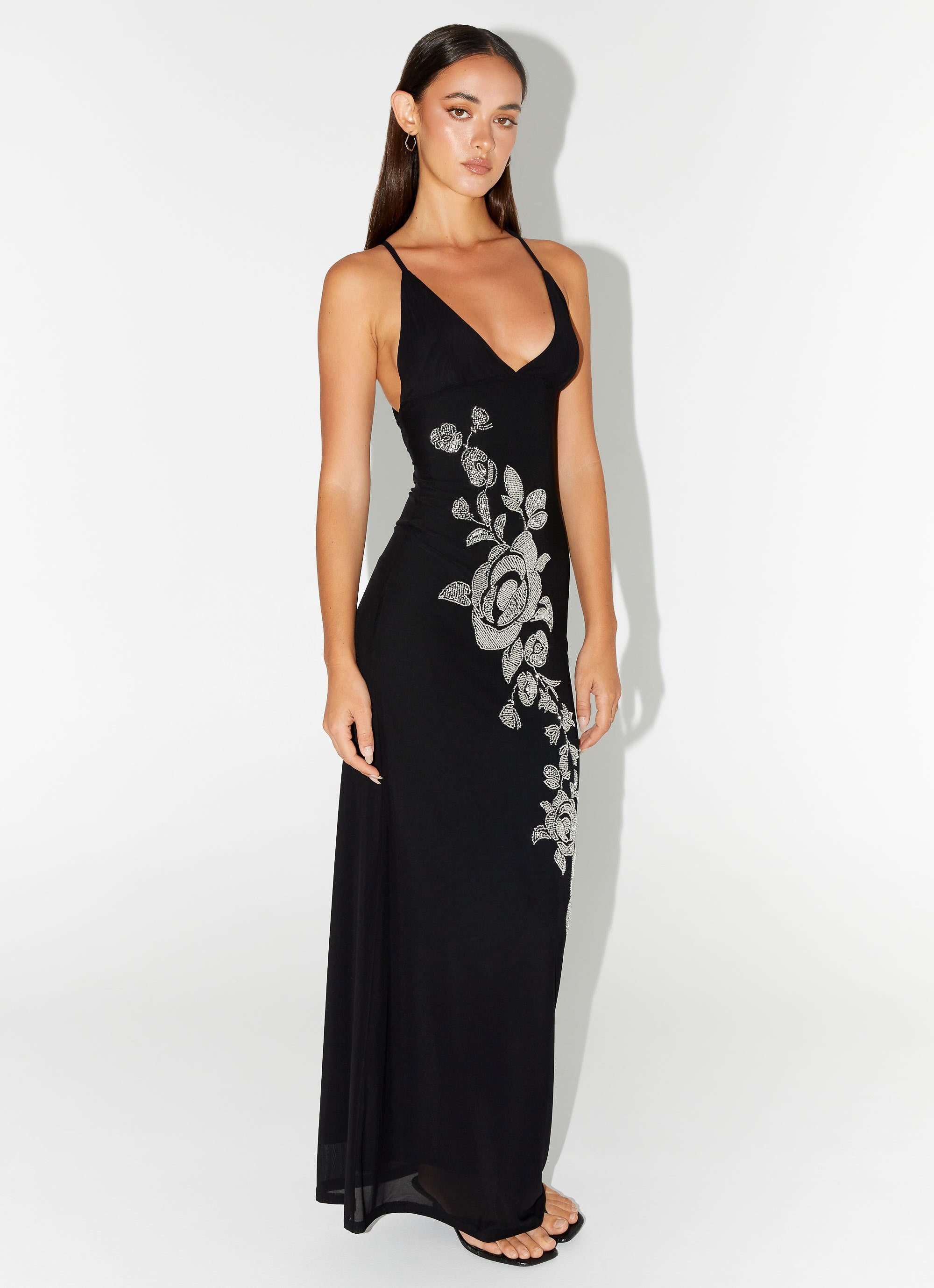 Beki Beaded Mesh Maxi Dress for Women - Elegant Black Long Evening Gown for Parties, Weddings & Special Occasions