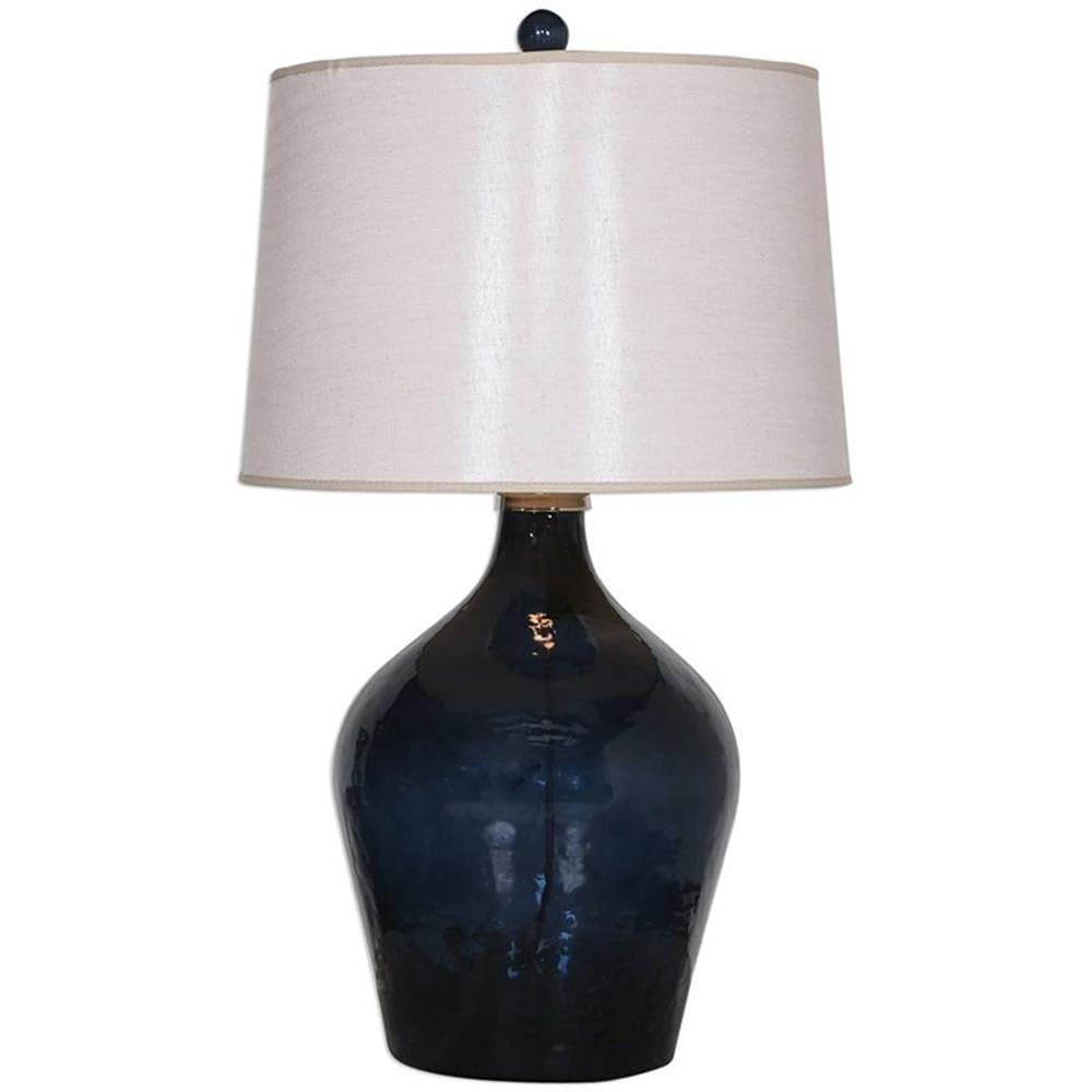 BOWERY HILL Modern Blue and Beige Glass Table Lamp - Perfect for Living Room, Bedroom & Office Decor