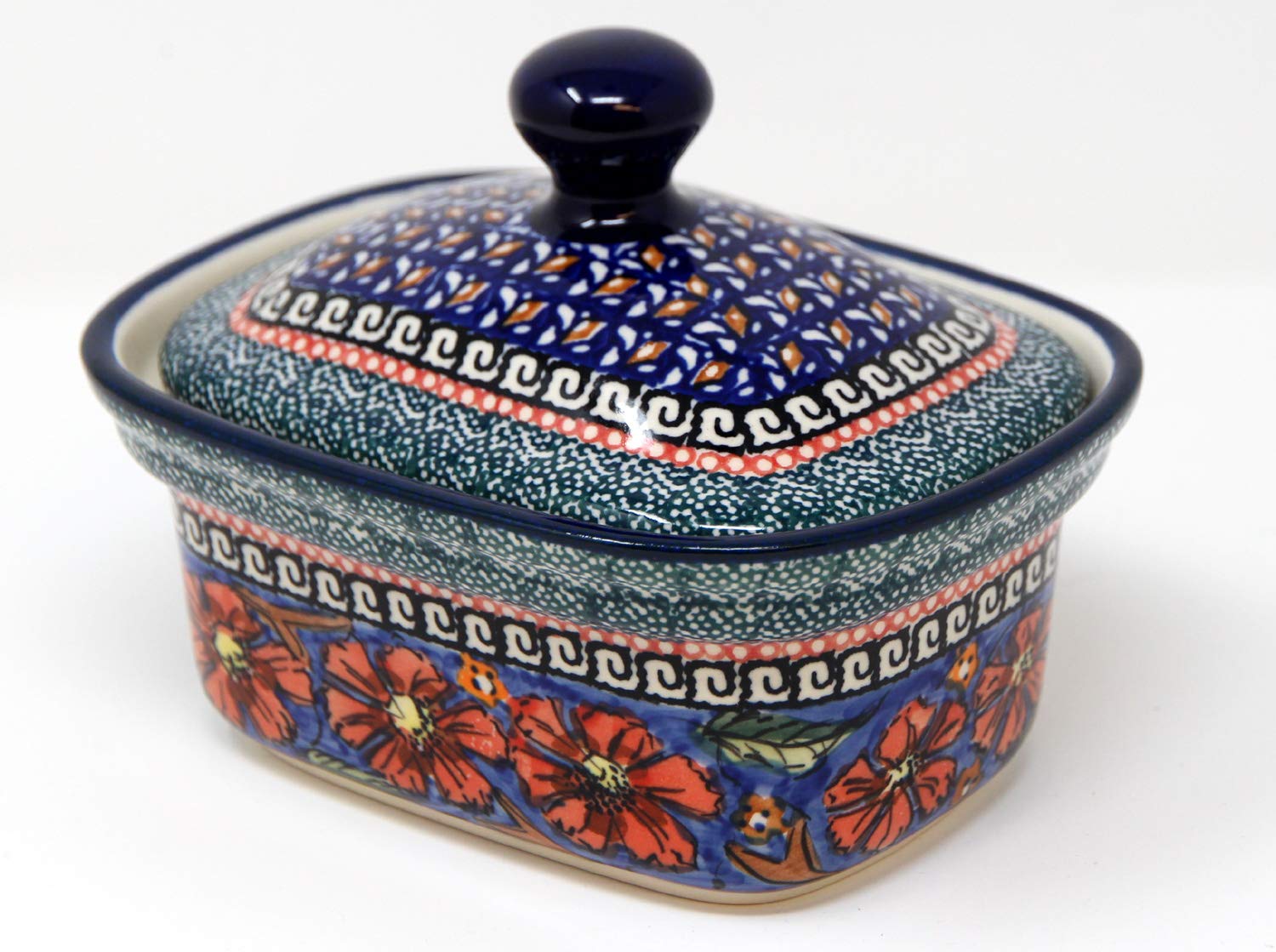 Handmade Polish Pottery Butter Dish from Boleslawiec - 1188-150 Art Unikat Signature Design - Perfect for Kitchen Storage & Elegant Table Setting