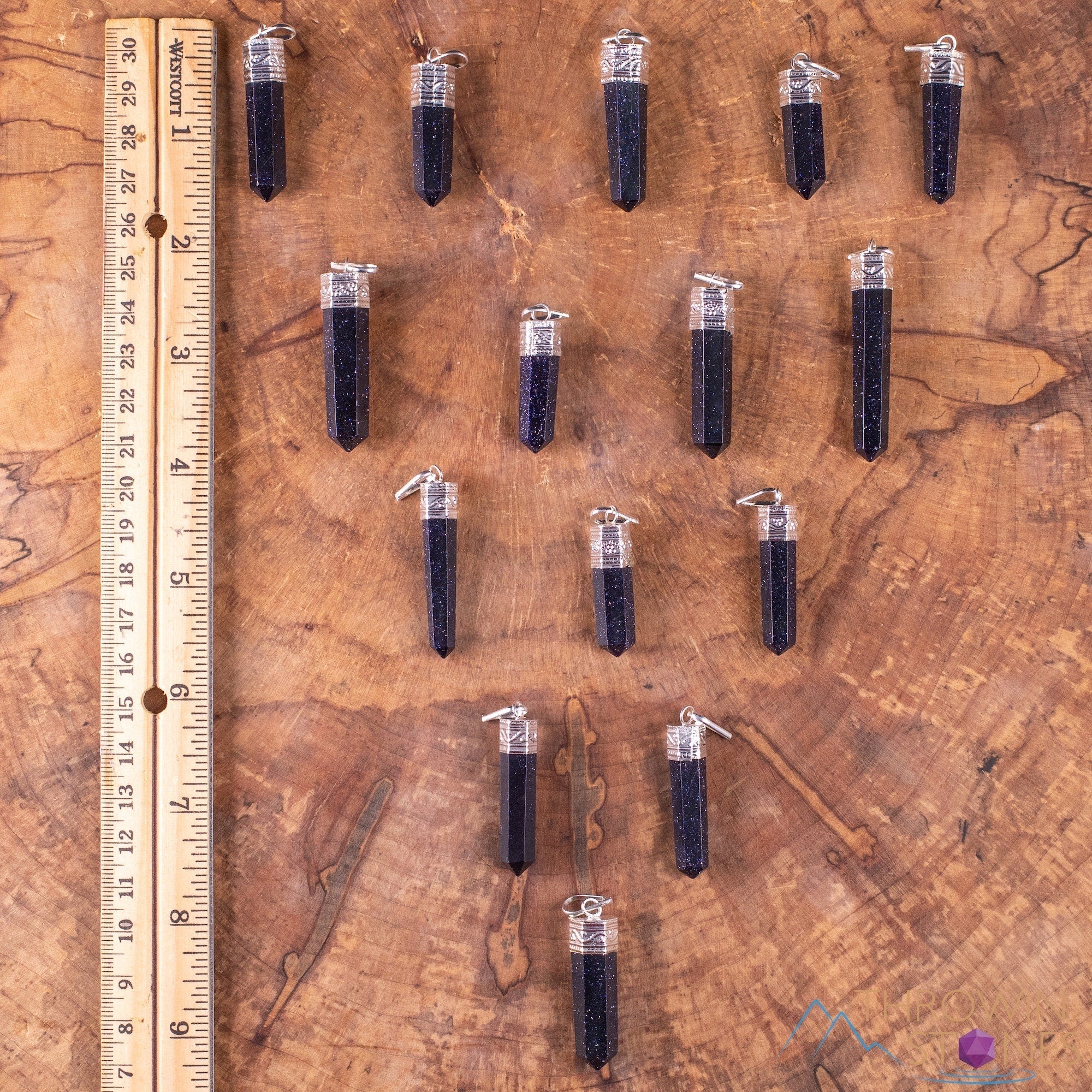 Blue Goldstone Crystal Pendant - Handmade Healing Jewelry with Crystal Points & Pendulum | Spiritual Healing, Meditation, Energy Work & Chakra Balancing Accessories