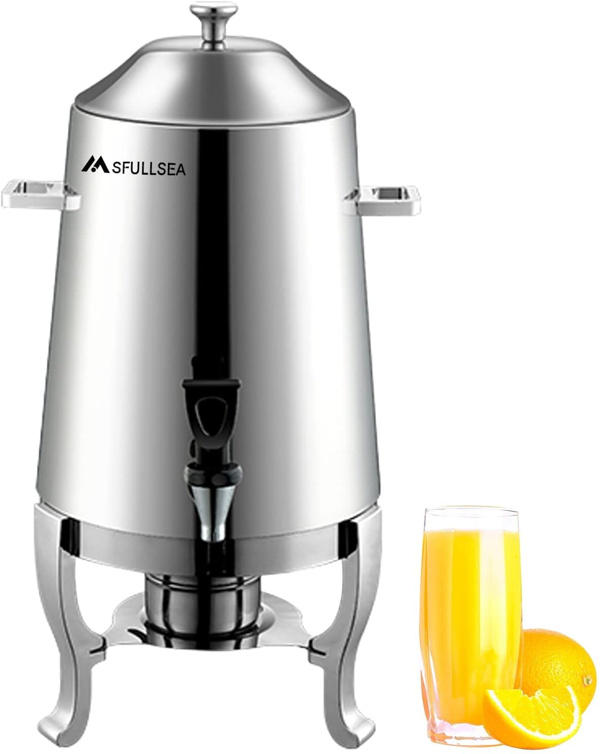 13L Stainless Steel Hot Beverage Dispenser for Coffee, Tea, Chocolate & Juice - Commercial Coffee Urn with Hot Plate & Alcohol Heating (50 Cups) - Perfect for Catering, Events, Offices & Restaurants