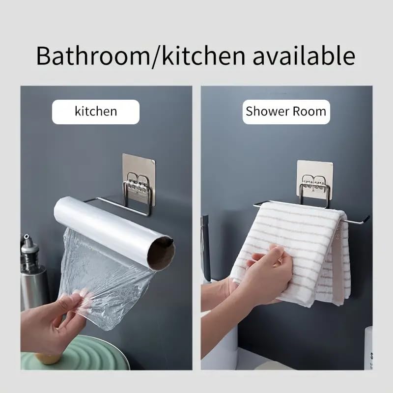 3-Pack Stainless Steel No-Drill Wall Mount Toilet Paper Holder & Towel Bar - Self-Adhesive, Waterproof, Washable Bathroom Storage Rack for Home, Kitchen, Office, Hotel (Perfect for Small Spaces & Rental Properties)