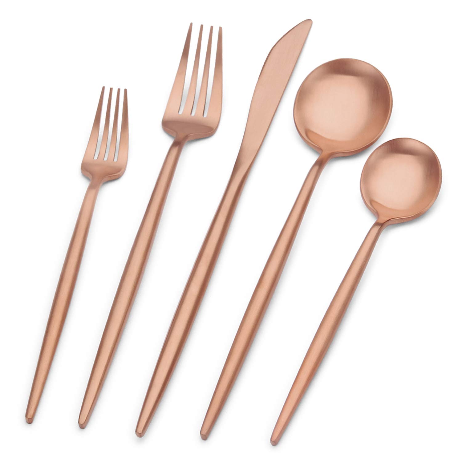 20-Piece Matte Rose Gold Silverware Set - Stainless Steel Satin Finish Flatware Cutlery for 4 People | Elegant Copper-Toned Spoons & Forks | Dishwasher Safe Kitchen Utensils | Perfect for Dinner Parties, Wedding Gifts & Upscale Dining