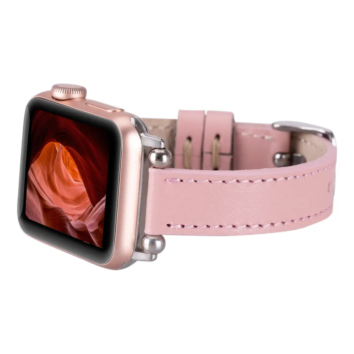 Pink Leather Ultra Slim Apple Watch Band for Women - Stylish & Comfortable Replacement Strap for Apple Watch Series 9/8/7/6/SE - Perfect for Workouts, Office & Everyday Wear
