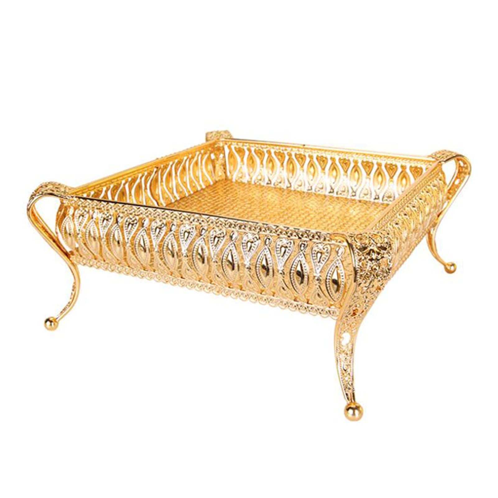 Vintage Gold Square Iron Tray for Home Decor - Snack & Fruit Serving Plate, Drink Holder, Storage Box - Perfect for Coffee Table, Dining Room, and Office Desk Decoration