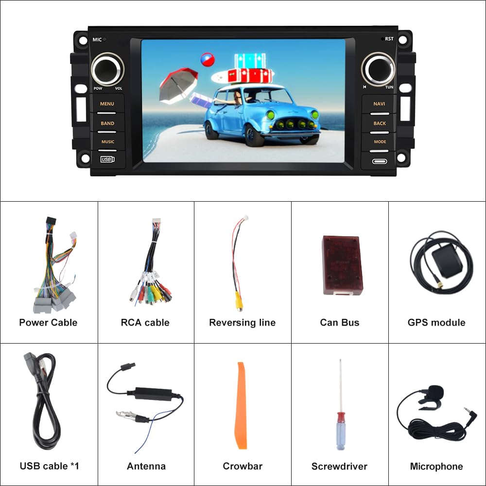 AWESAFE 7 Inch Android Car Stereo for Jeep Wrangler JK Chrysler Dodge - Touch Screen Radio with Apple CarPlay & Android Auto, Bluetooth, WiFi, 2GB RAM 32GB ROM - Perfect for Off-Road Adventures & Daily Commuting