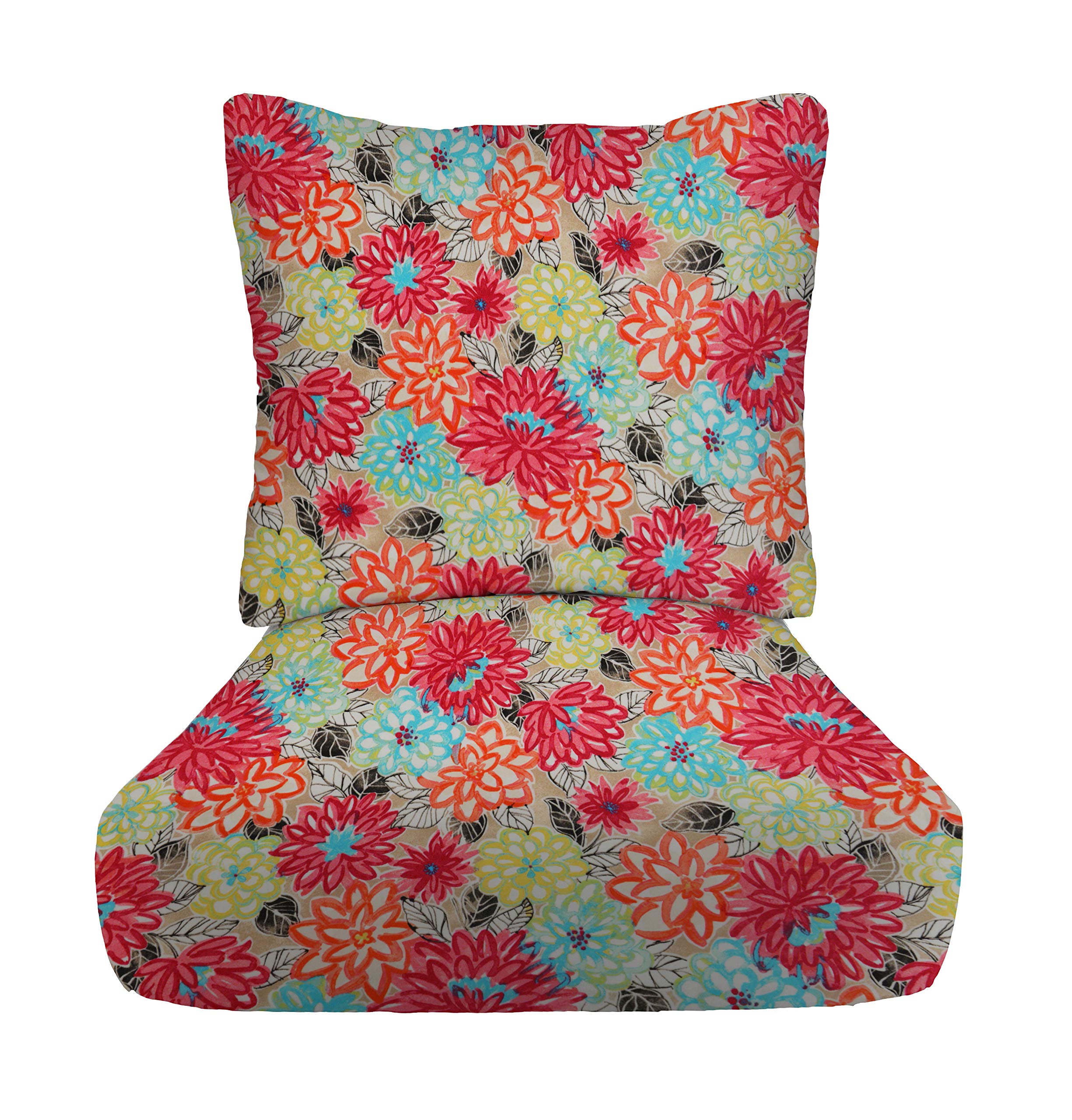 RSH DECOR: 23” x 24” Deep Seating Cushion with Pillow Back - All-Weather Spun Fabric, Water & Fade-Resistant Outdoor Chair Cushion Set for Patio Furniture - Artistic Floral Design - Perfect for Garden, Poolside & Backyard Relaxation