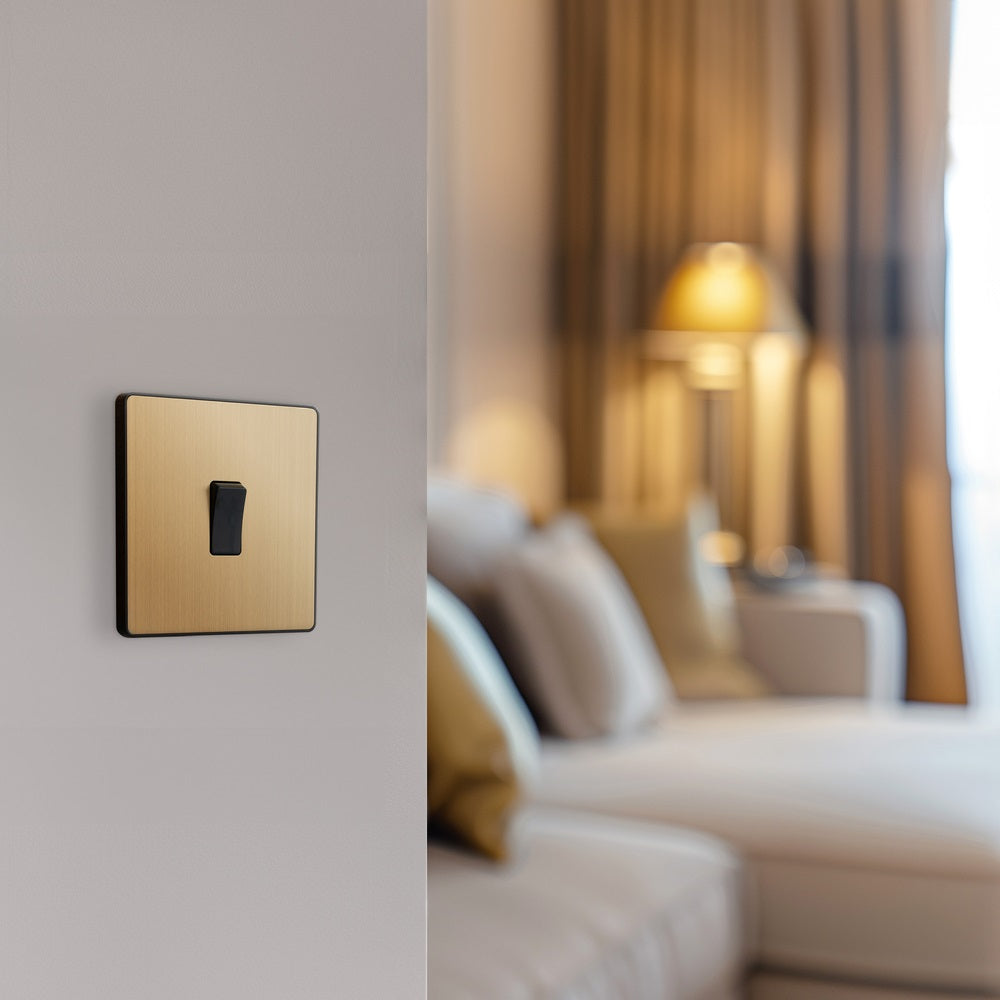 BG Evolve Satin Brass Intermediate Light Switch PCDSB13B - Modern Electrical Switch for Home & Office Lighting Control | Perfect for Hallways, Staircases & Multi-Point Lighting Systems