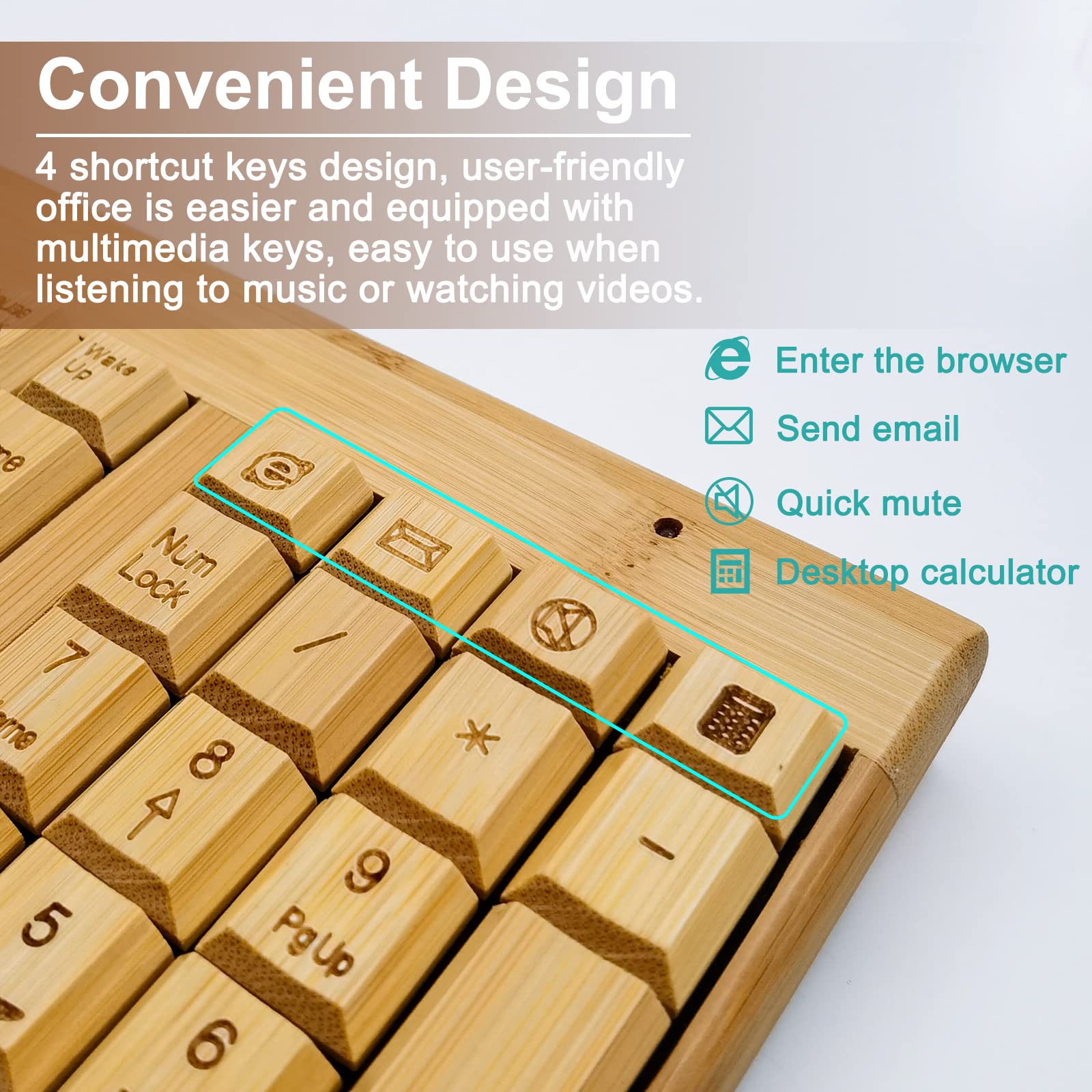 Premium Handcrafted Natural Bamboo Wireless Keyboard and Mouse Combo - 2.4GHz Ergonomic PC Set for Home & Office Use | Eco-Friendly Bamboo Wood Design for Comfortable Typing Experience