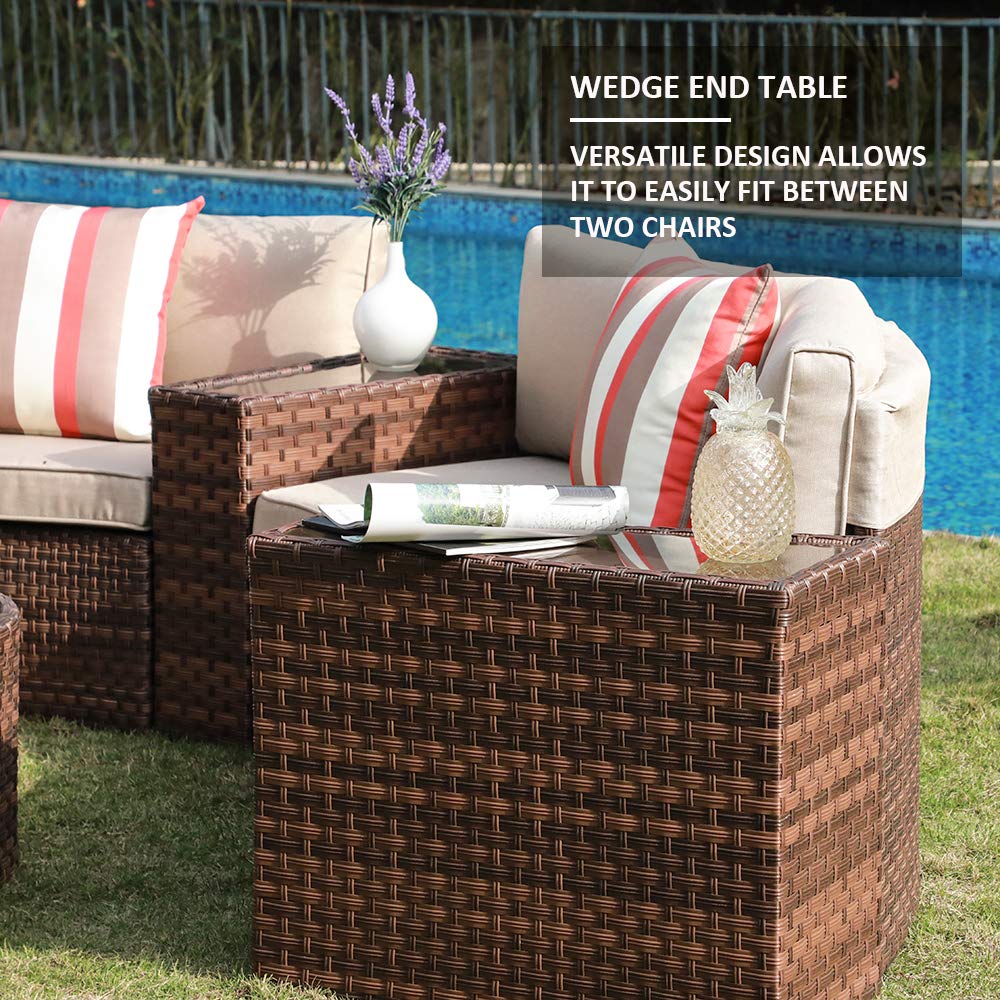 7-Piece Patio Furniture Set with Waterproof Cover - Brown PE Wicker & Beige Cushions for Outdoor Living | SUNSITT Half-Moon Sectional Sofa Set | Perfect for Backyard, Poolside & Garden Relaxation