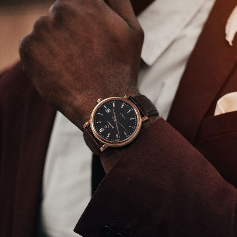 Elegant 40mm Swiss Quartz Movement Watch - Rose Gold Case & Genuine Brown Leather Strap | Perfect for Business, Formal Events & Everyday Wear