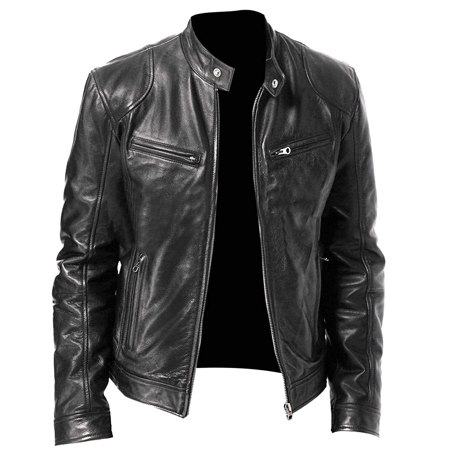 Vintage Distressed Leather Biker Jacket for Men - Motorcycle Jacket with Stand Collar - Genuine Leather Bomber Jacket - Perfect for Riding, Casual Wear & Outdoor Adventures