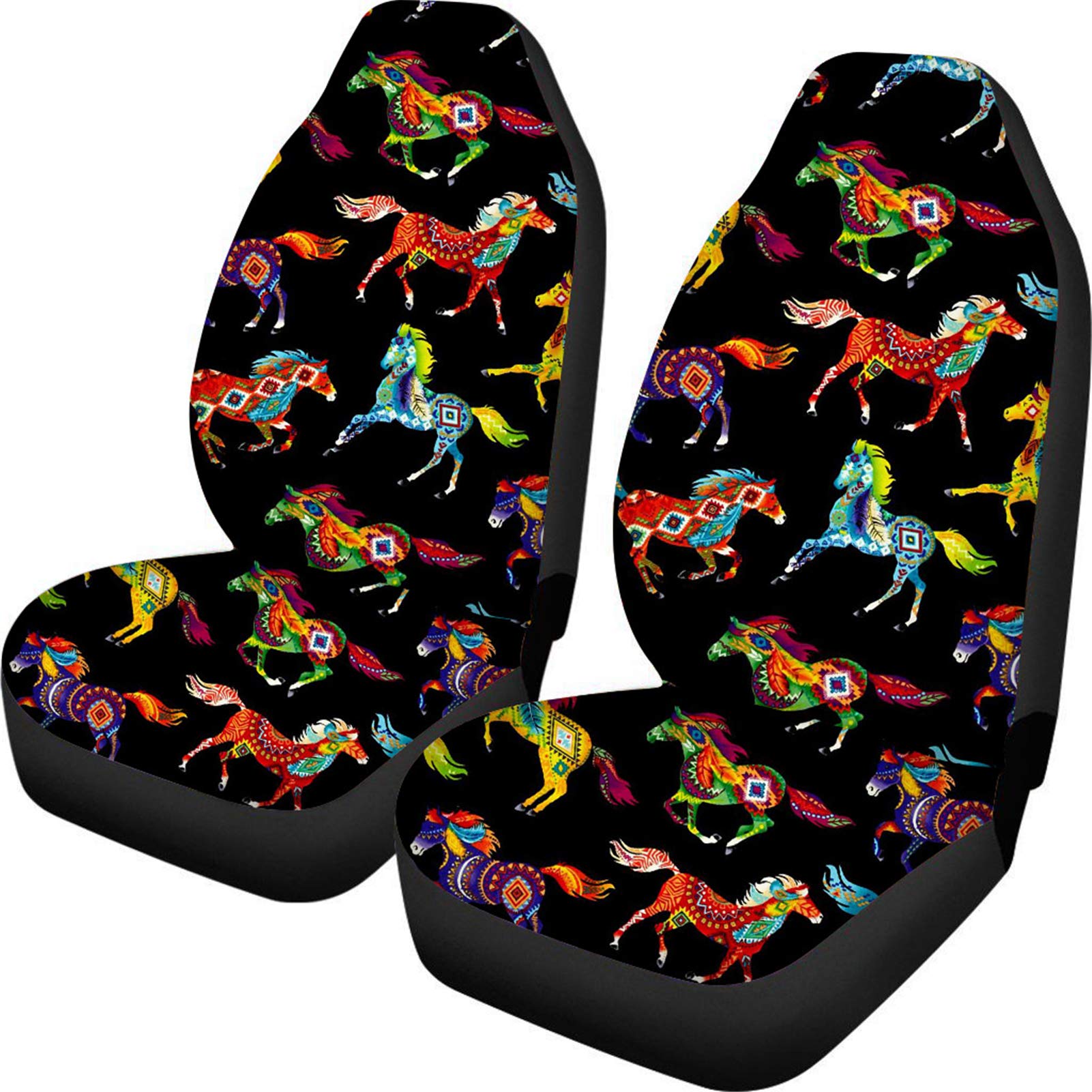 JOAIFO Abstract Southwest Horse Car Seat Covers - Soft Touch Navajo Aztec Native American Design for SUV Truck Front Bucket Seats (2-Piece Set) | Perfect for Road Trips, Daily Commutes & Southwest Style Interior Decor