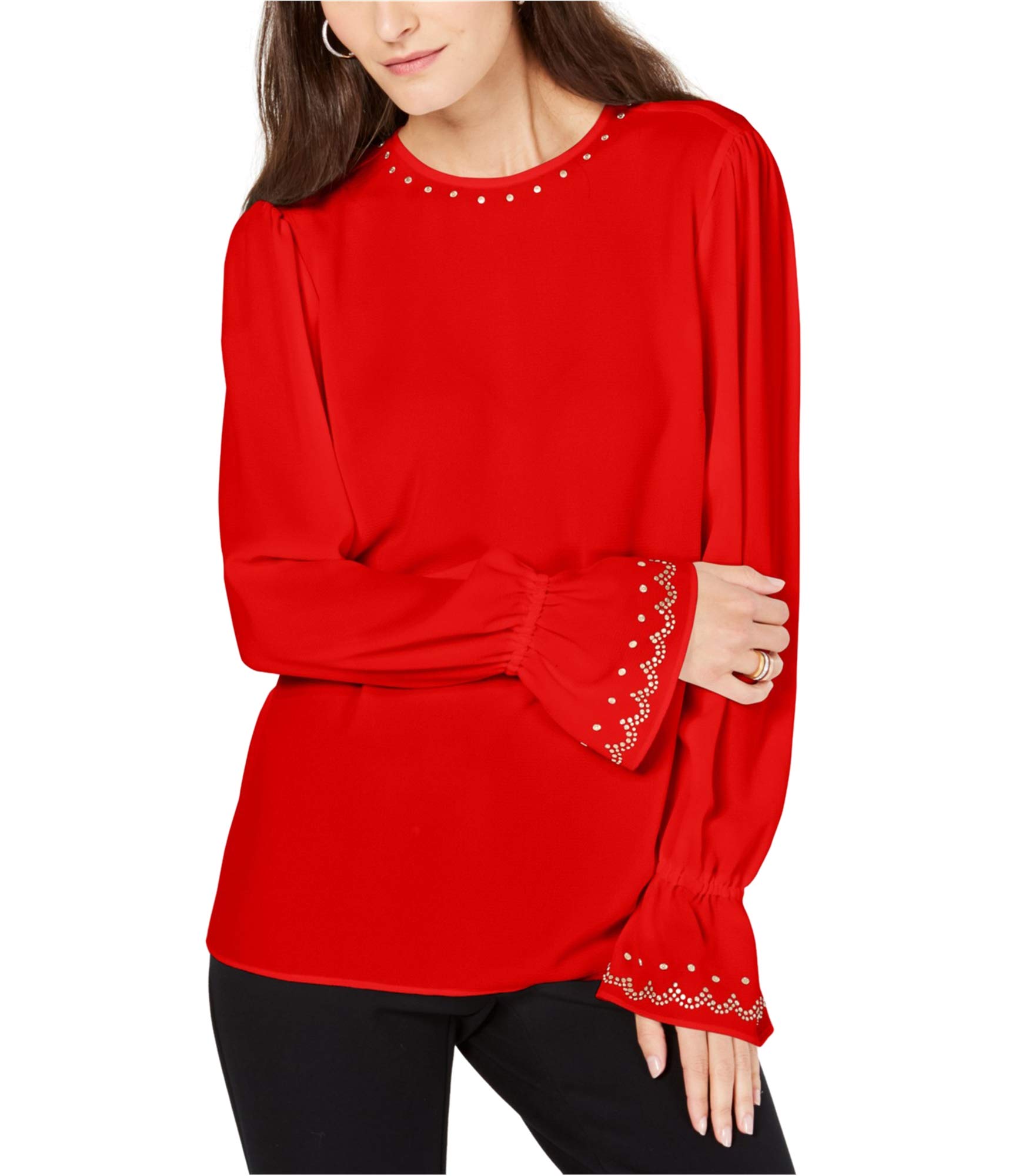 Michael Kors Women's Studded Pullover Blouse - Fashionable Long Sleeve Knit Top for Work & Casual Wear | Office Outfits & Weekend Style