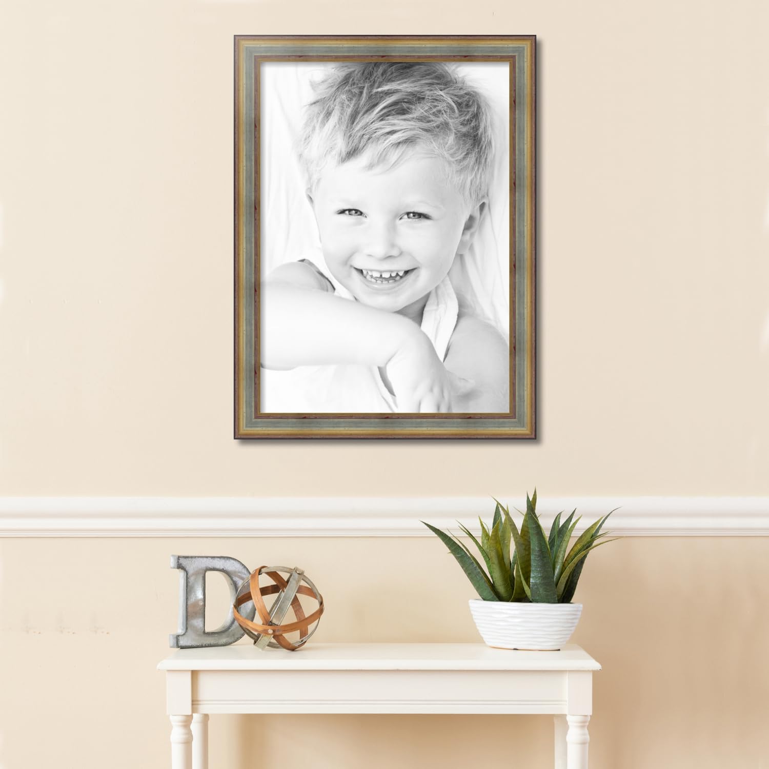 ArtToFrames 20x28 Inch Silver Wood Picture Frame with Gold Accents - Premium Wall Decor for Living Room, Bedroom & Office - WOMD1087-20x28
