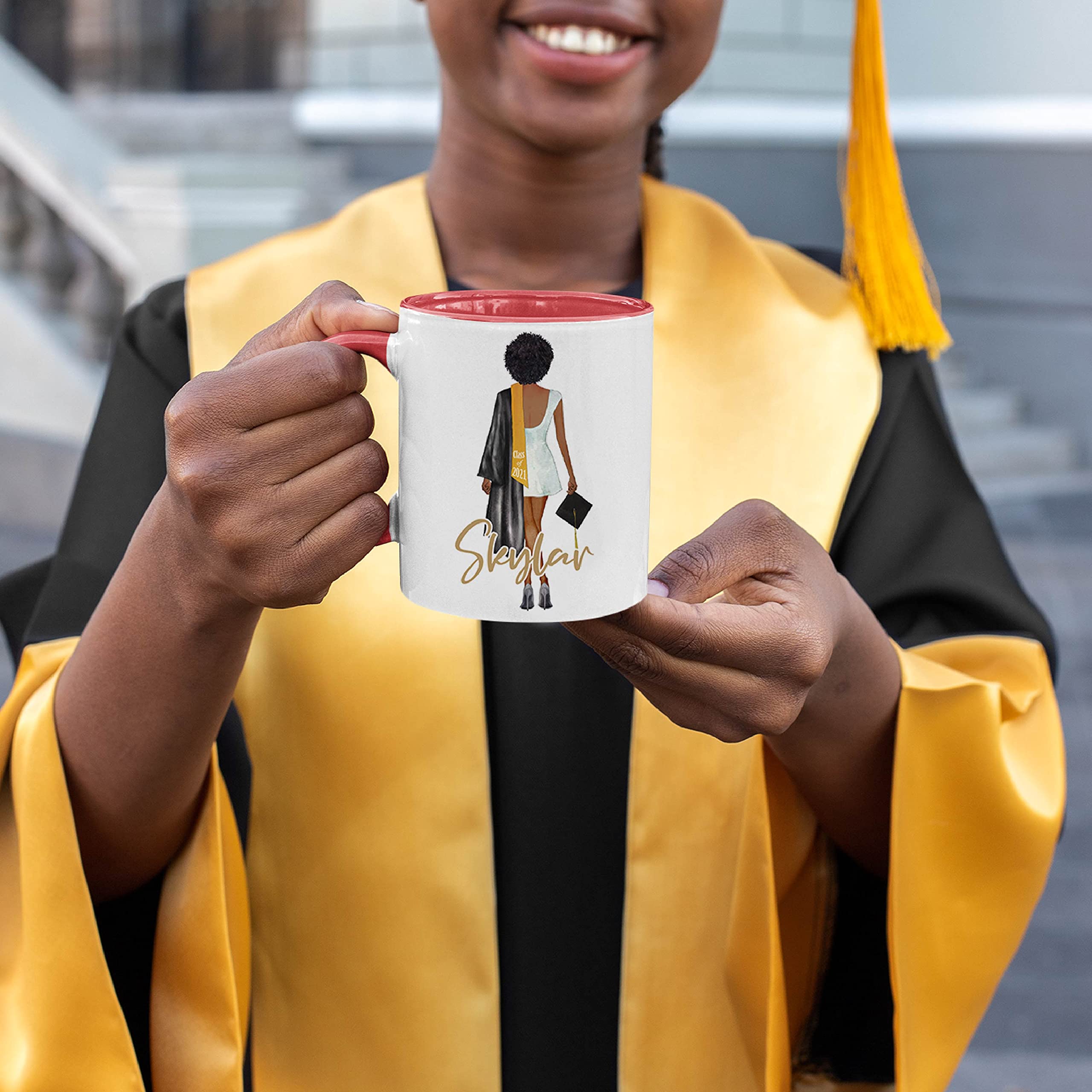 Custom Graduation Mug 2023 - Personalized with Name & Text - Choose Hair, Robe & Skin Color - High School & College Graduation Gifts for Women - Perfect for Class of 2023 Celebrations, Graduation Parties & Keepsakes