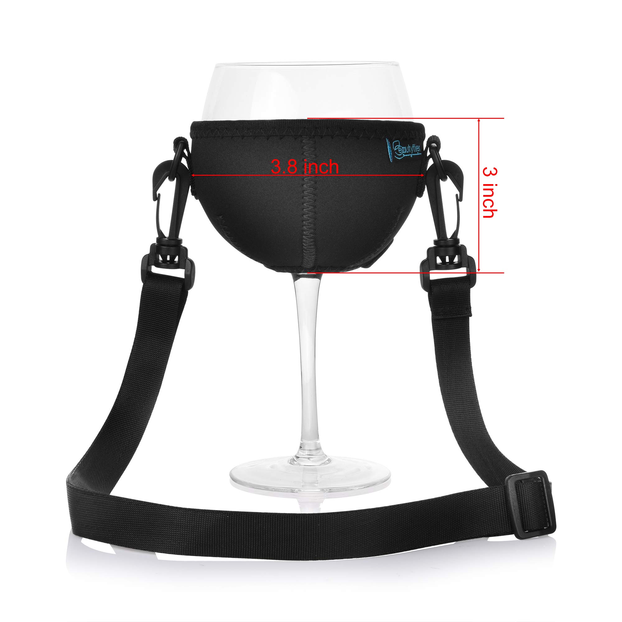 Beautyflier Adjustable Wine Glass Lanyard - Set of 6 Premium Bordeaux Stemware with Neck Strap & Insulator Holder for Wine Tasting, Festivals, Parties and Outdoor Events - Perfect for Wine Walks, Concerts and Picnics