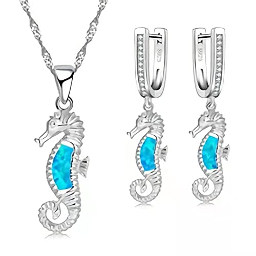 HYYILU Seahorse Fish Animal Necklace & Earrings Set - Green Artificial Jewelry Gift for Women | Perfect for Beach Parties, Boho Fashion & Unique Gift Giving