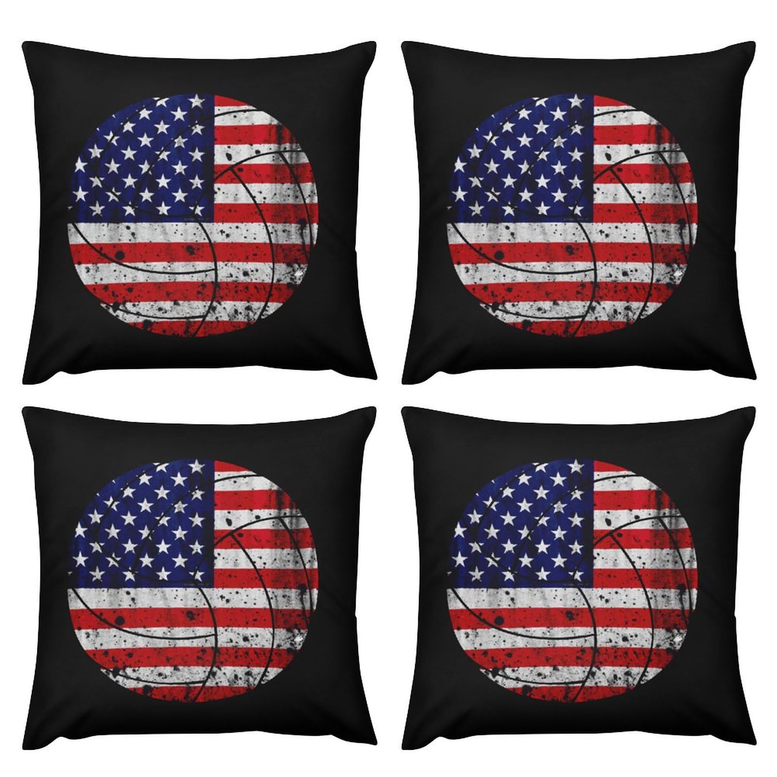 USA Flag Volleyball Plush Pillow Covers - Soft & Smooth 12x12 Inch Cushion Cases for Sofa, Bed, Dorm - Patriotic Home Decor Set of 4 - Perfect for Game Day, 4th of July & Sports Fan Gifts