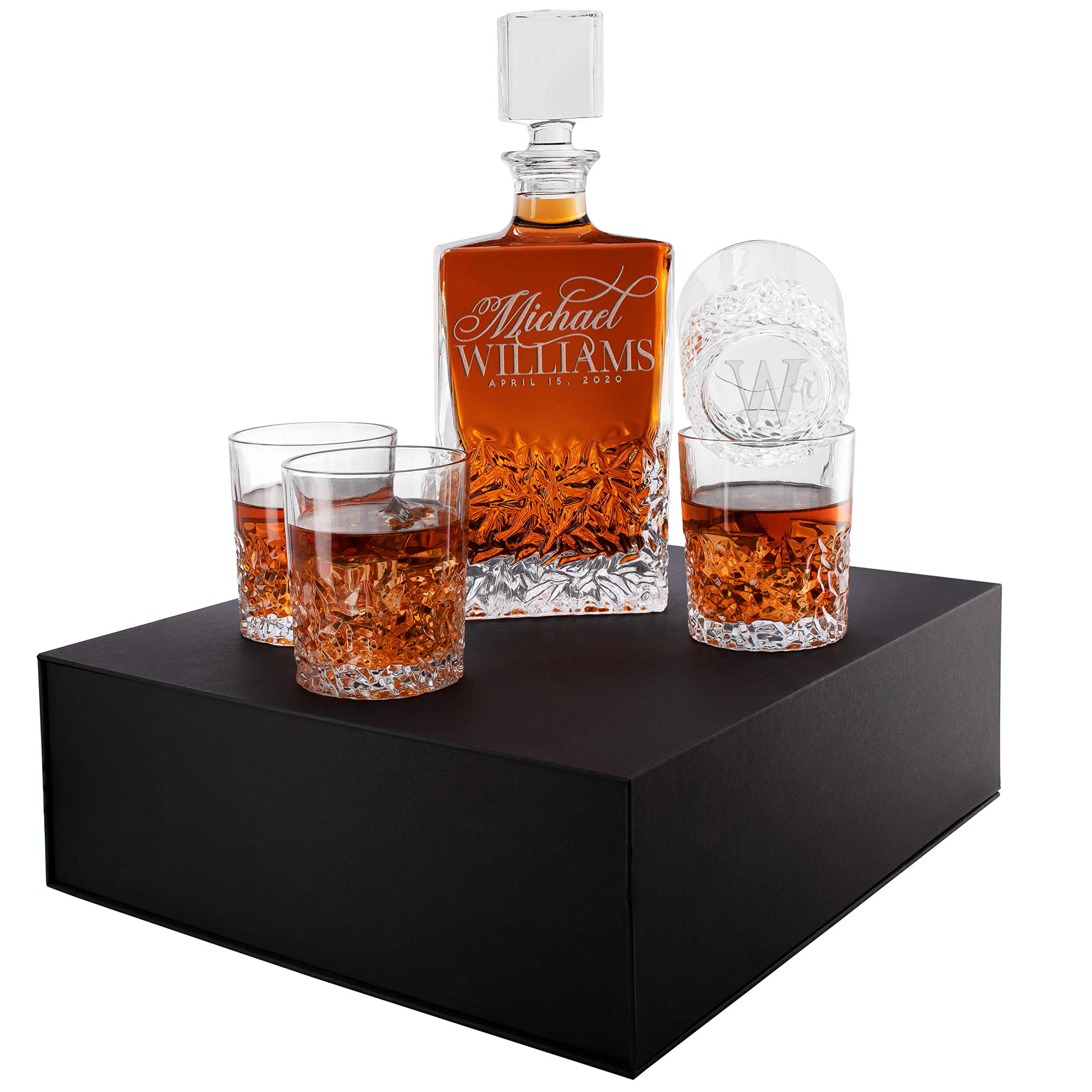 Personalized Whiskey Decanter and Glass Gift Set with Engraving - 800ml Crystal Decanter & 2 Glasses - Perfect for Bourbon, Scotch, Retirement, Anniversary & Housewarming Gifts - Elegant Gift Box Included - Ideal for Home Bars, Man Caves & Special Occasions