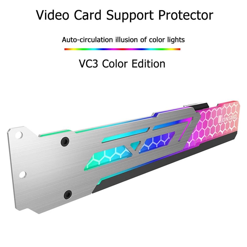 Jonsbo VC 3 RGB GPU Graphics Card Brace Support Bracket - White & Silver | PC Gaming Setup, Computer Build Accessory for GPU Sag Prevention