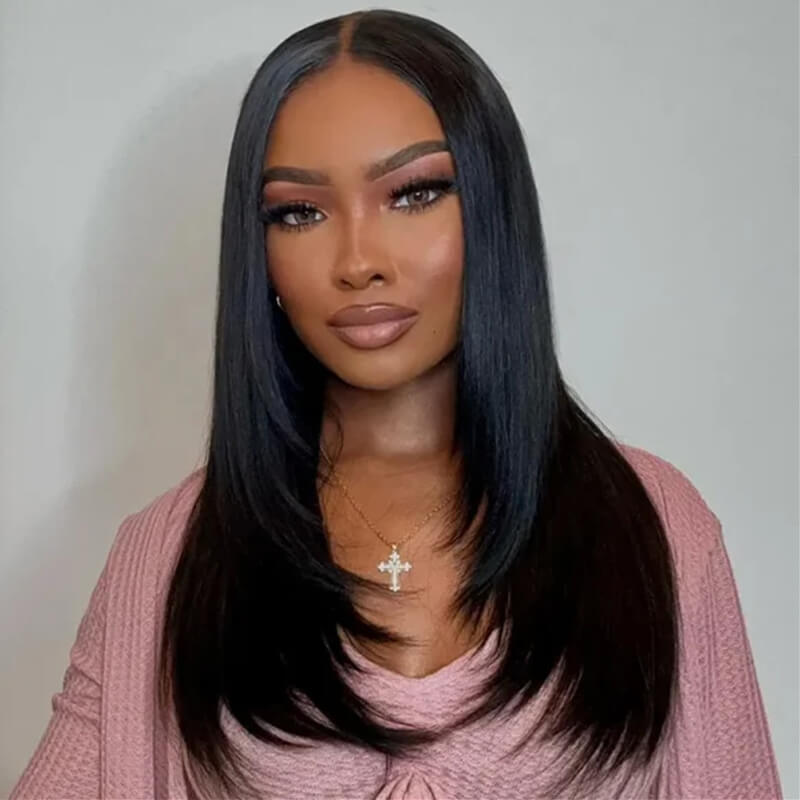 Buy 2 Human Hair Wigs for $169 - Layered Cut Straight 4x4 Lace Wig + Free Colored Straight 4x4 Bob Wig | Perfect for Daily Wear, Cosplay & Special Occasions