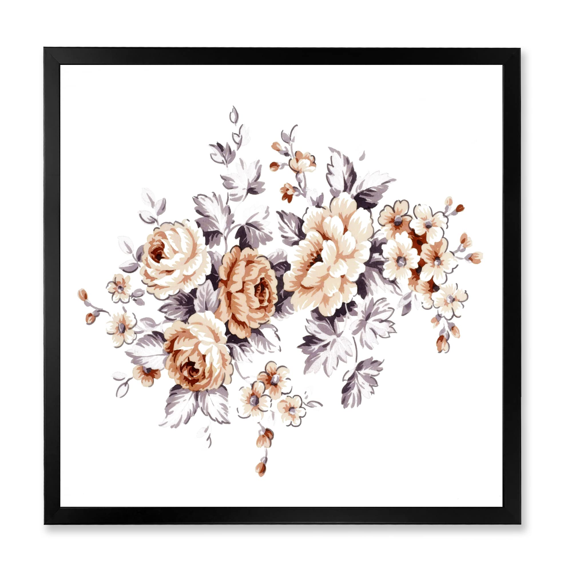 Pink Wild Roses Traditional Framed Wall Art - Vintage Floral Home Decor for Living Room, Bedroom & Office