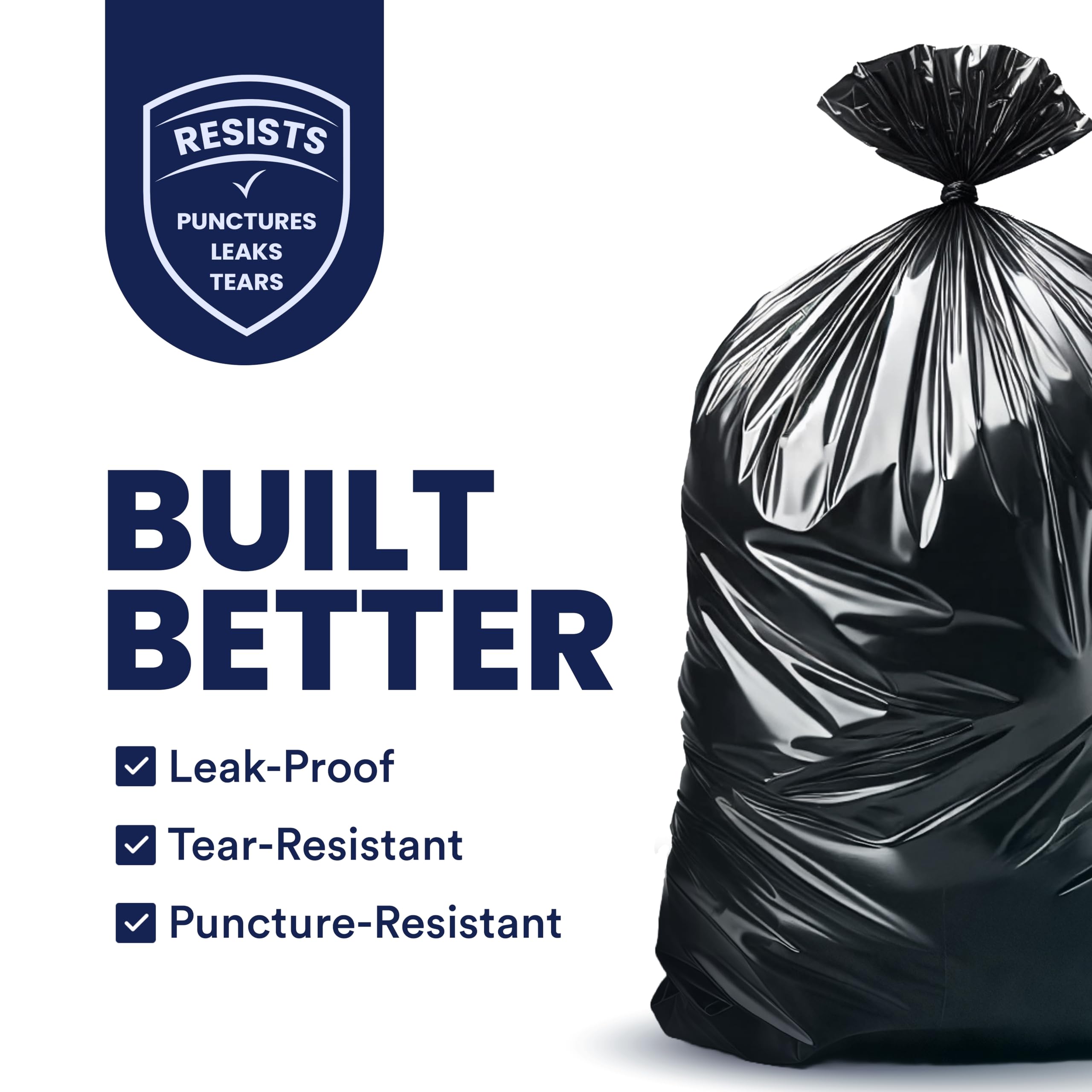 Plasticplace 55 Gallon Heavy Duty Trash Bags - 1.5 Mil Thick Black Garbage Bags 38