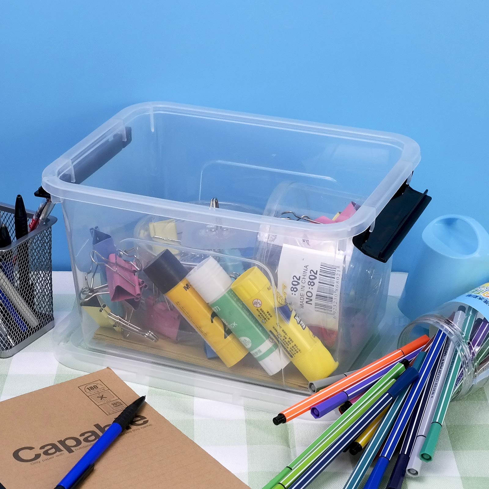 8 Quart Clear Plastic Storage Containers with Latching Lids & Handles - 6-Pack Set for Kitchen Pantry Organization, Craft Supplies & Home Storage Solutions