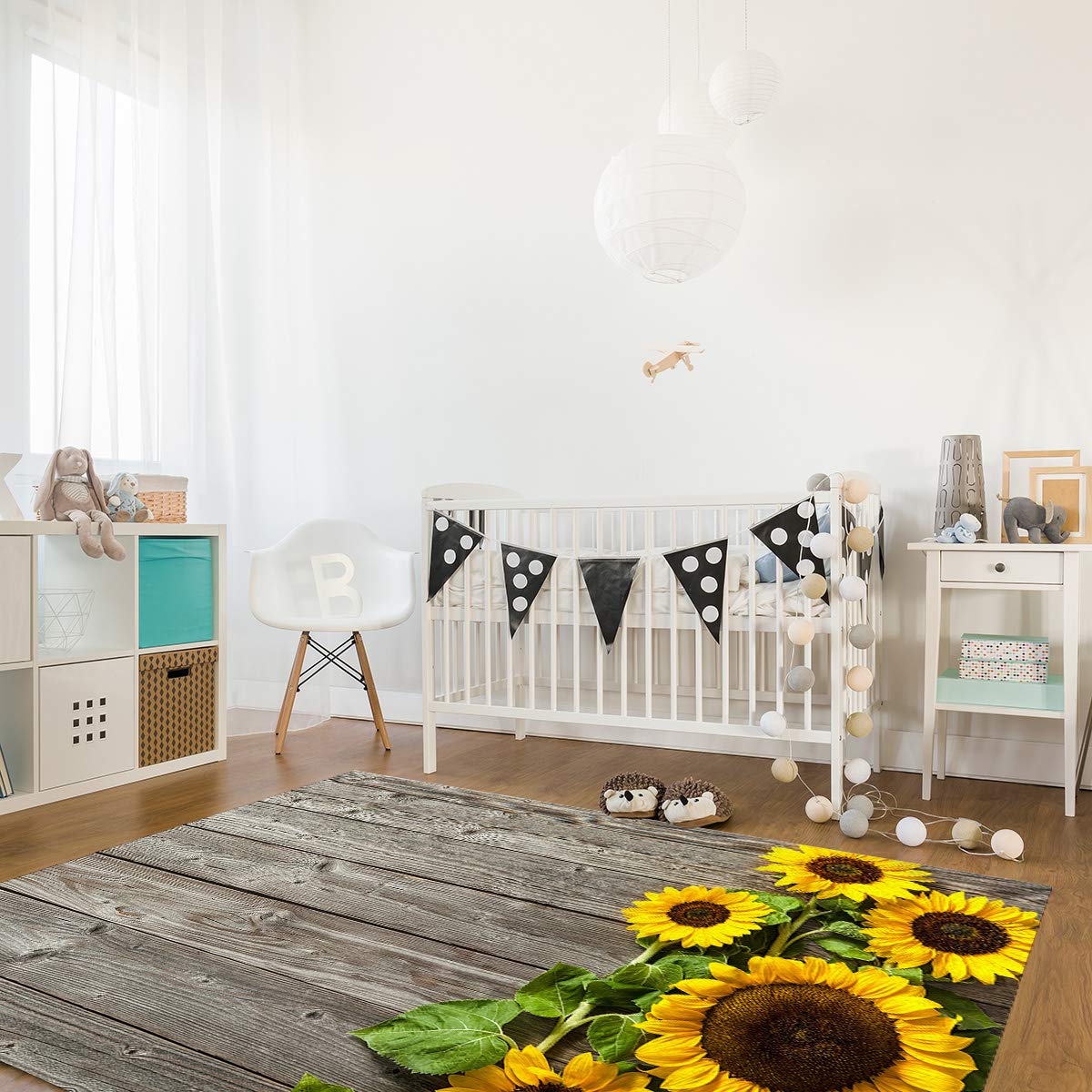 Super Soft Sunflower Large Area Rug 4' x 6' - Non-Slip Backing Indoor Outdoor Rug for Bedroom, Nursery, Living Room - Sunflower Wood Pattern Home Decor Rug for Cozy Home & Garden