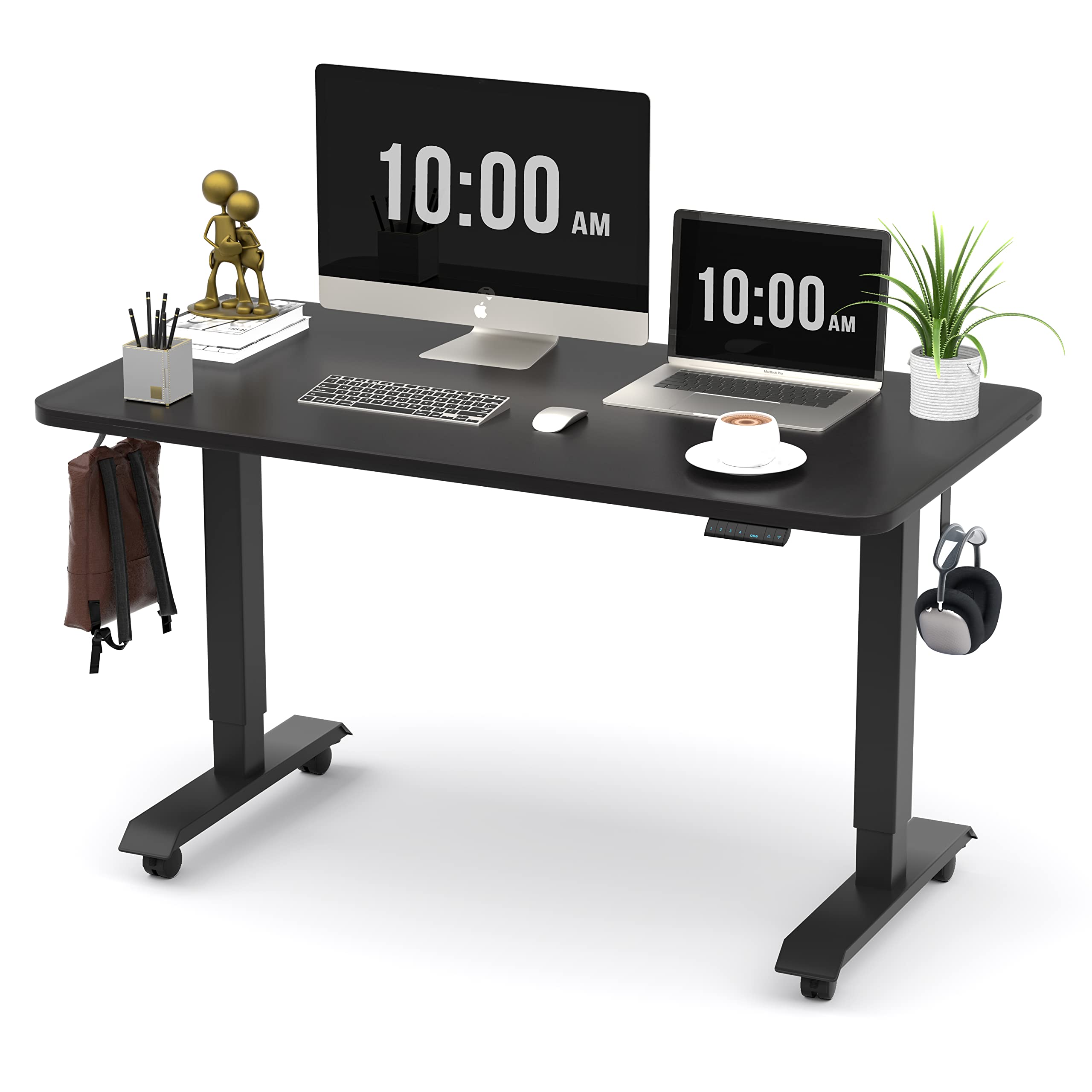 Monomi Electric Height Adjustable Standing Desk 48x24 Inches - Ergonomic Sit Stand Desk for Home Office with Black Steel Frame & Desktop - Perfect for Remote Work, Gaming & Study Setup