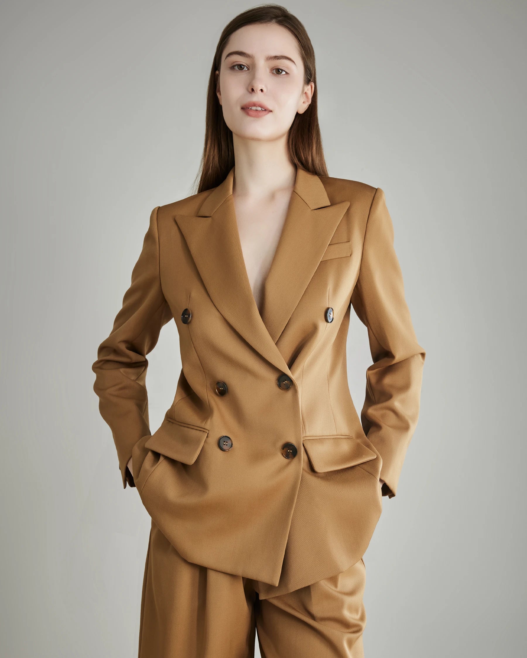Women's Wool Double Breasted Blazer Coat - Warm Winter Business Jacket for Office Work, Formal Events & Professional Outfits