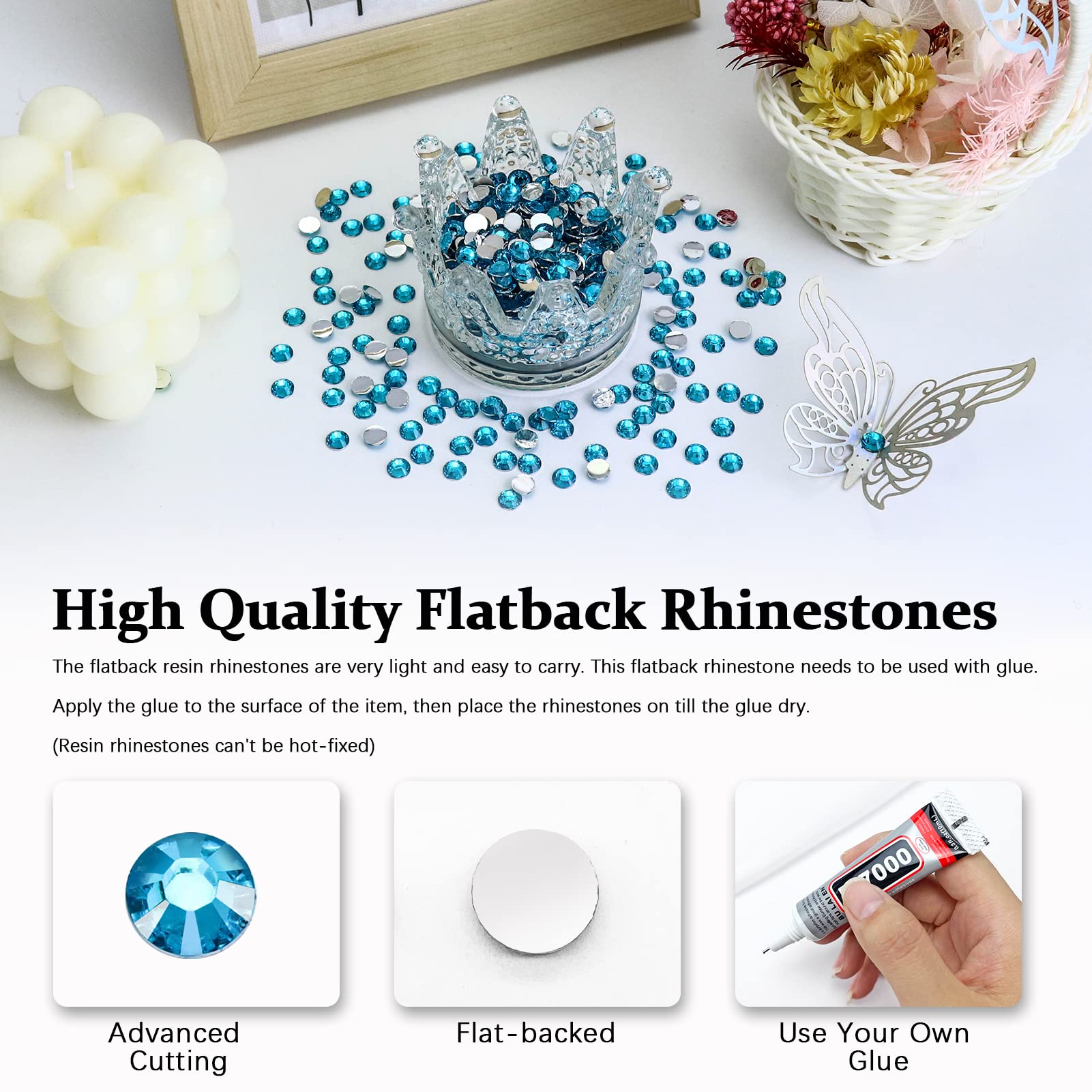3000PCS SS16 4mm Resin Flatback Rhinestones - Blue Zircon & Turquoise Blue Sparkling Gems for Nail Art, Tumbler Cups, Mugs, Water Bottles, DIY Crafts - Perfect for Jewelry Making, Scrapbooking & Home Decor