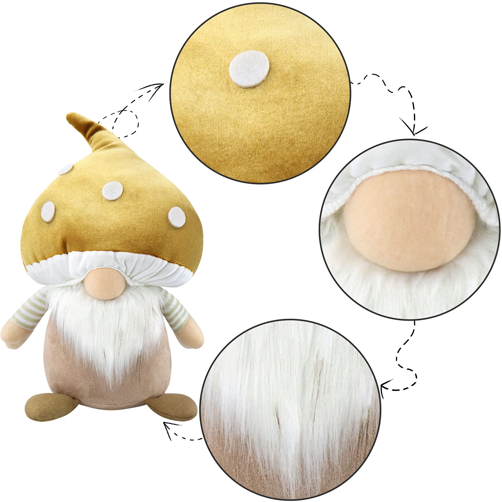 Handmade Scandinavian Mushroom Gnome Stuffed Animal - 13 Inch Brown Farmhouse Decor for Easter, Spring, and Christmas | Perfect for Home, Kitchen, Tiered Tray, and Gift Giving