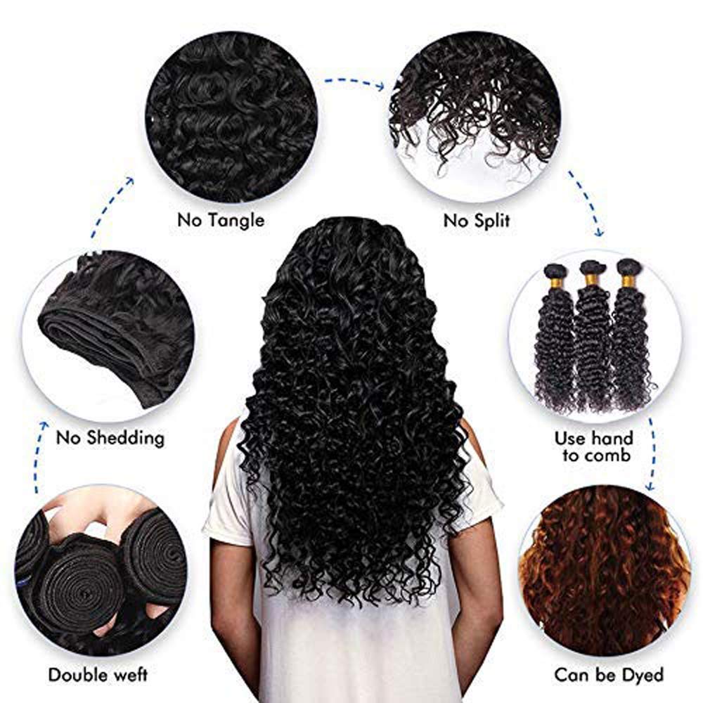 14-20 Inch Deep Wave Brazilian Human Hair Bundles - 4 Pcs Natural Black Loose Wave Hair Extensions for Styling, Weaving & Voluminous Looks