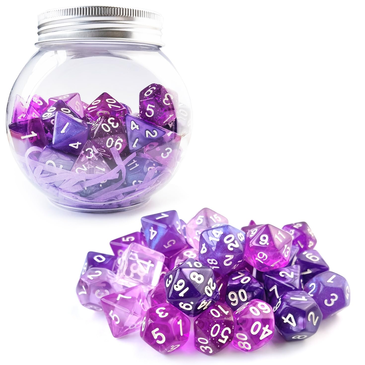 Bescon 35-Piece Polyhedral RPG Dice Set in Amethyst Purple - Complete DND Dice Collection for Dungeons & Dragons, Pathfinder & Tabletop Roleplaying Games | Perfect for Game Nights, Character Creation & Fantasy Adventures